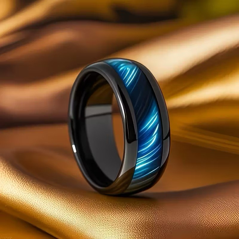Tungsten Blue Stream Ring – Size 9