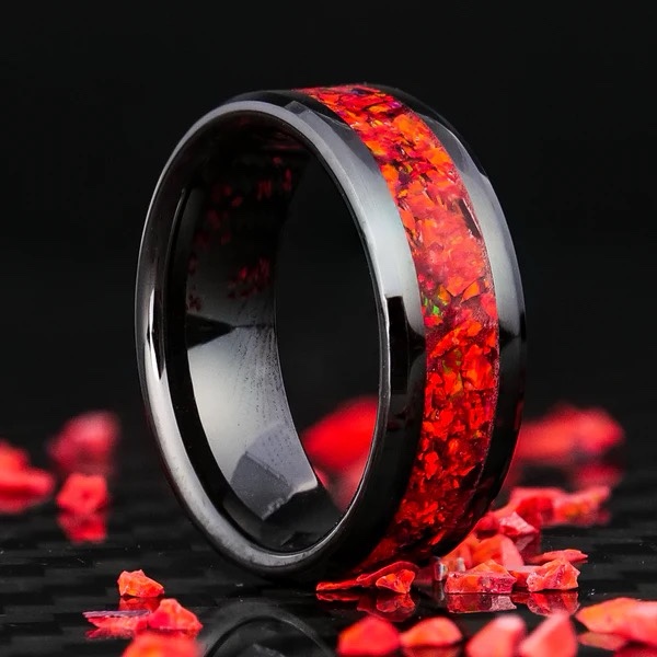 Tungsten Red Burst Ring – Size 10