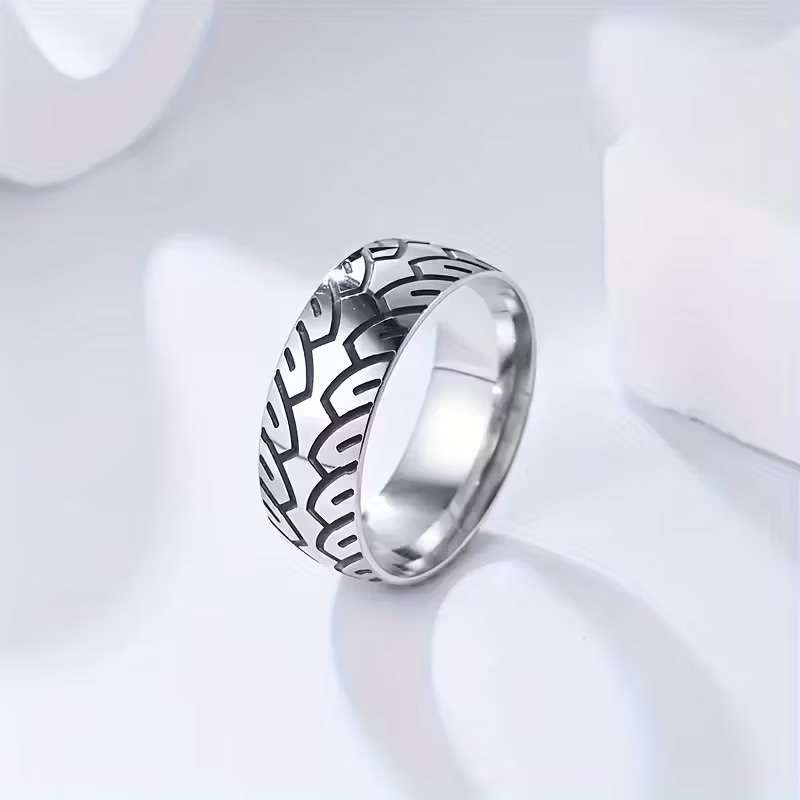 Stainless Steel Silver Tire Accent Ring – Size 9