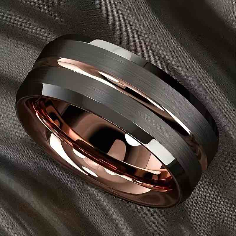 Tungsten Rose Gold Accent Ring- Size 9