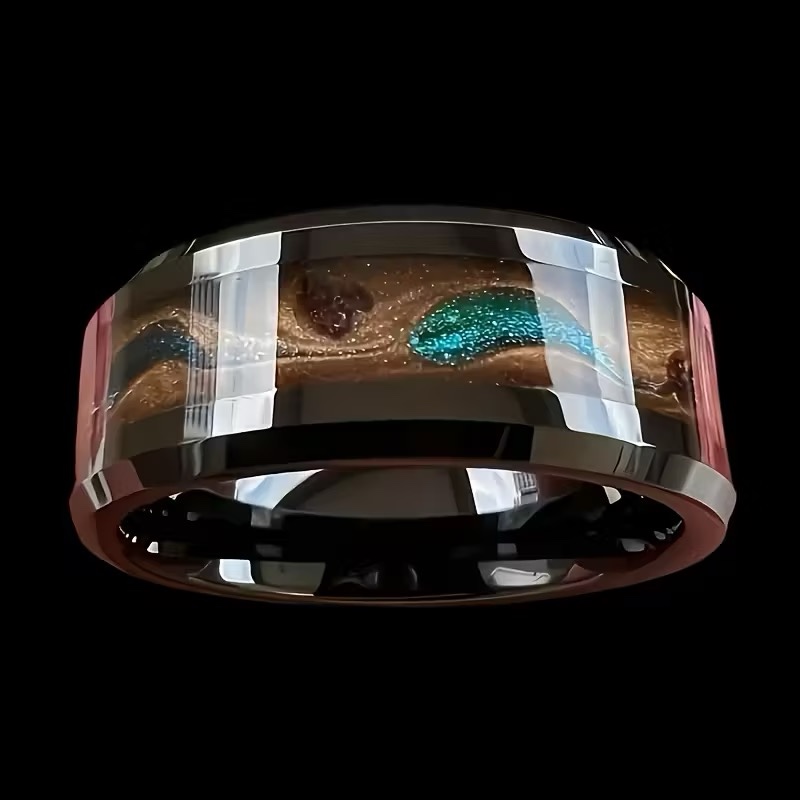 Tungsten Marble Accent Ring- Size 10