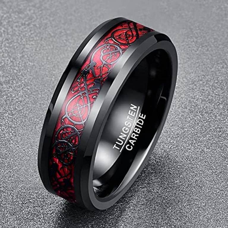 Tungsten Red Script Accent Ring- Size 9