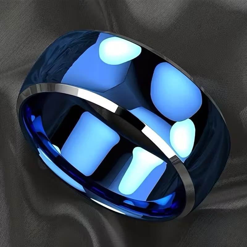 Stainless Steel Blue Accent Ring- Size 10