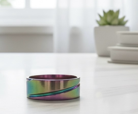 Stainless Steel Iridescent Accent Ring Sz 7