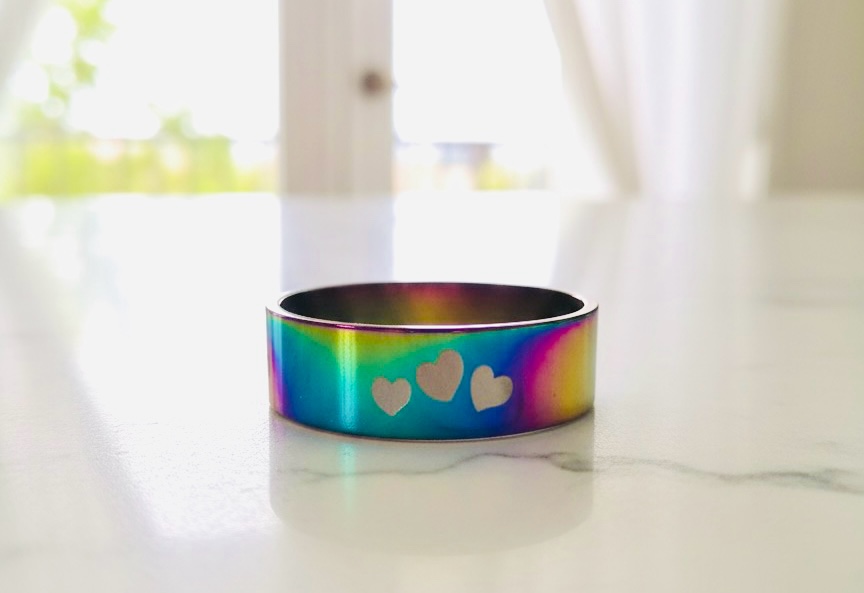 Stainless Steel Iridescent Ring Sz 11