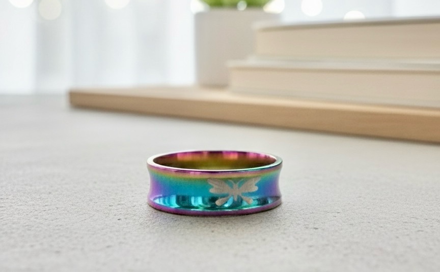 Stainless Steel Silver Iridescent  Ring- Sz 11