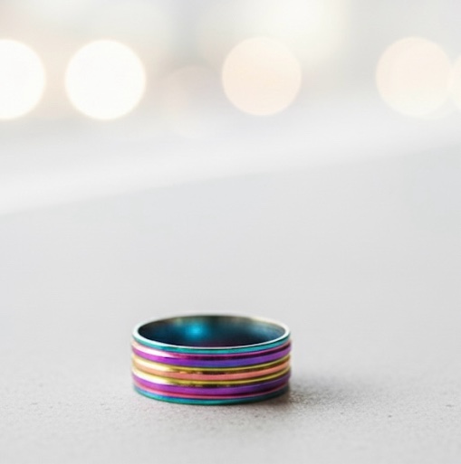 Stainless Steel Silver Iridescent Ring- Sz 8