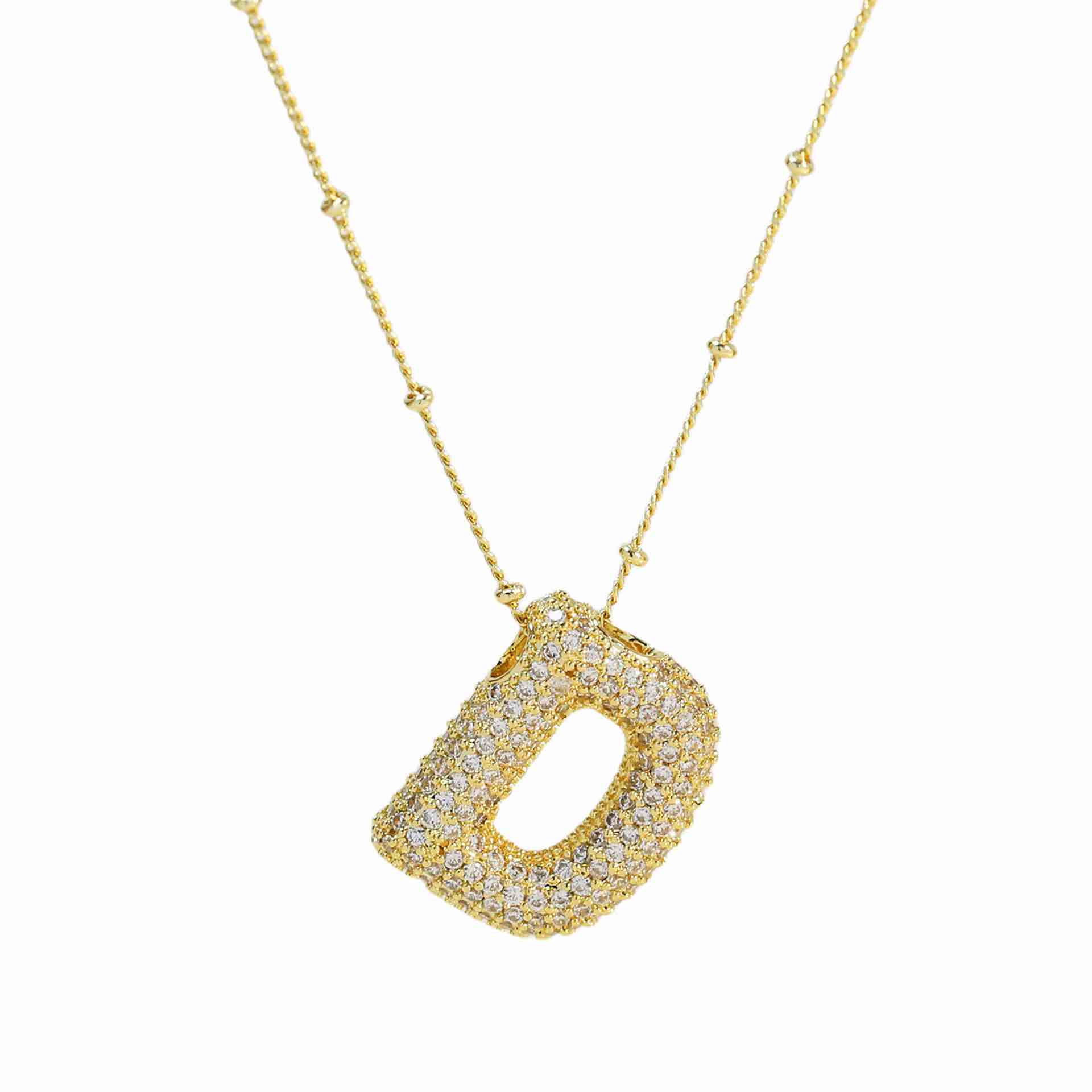 Stainless Steel Gold Plated Crystal Studded Necklace