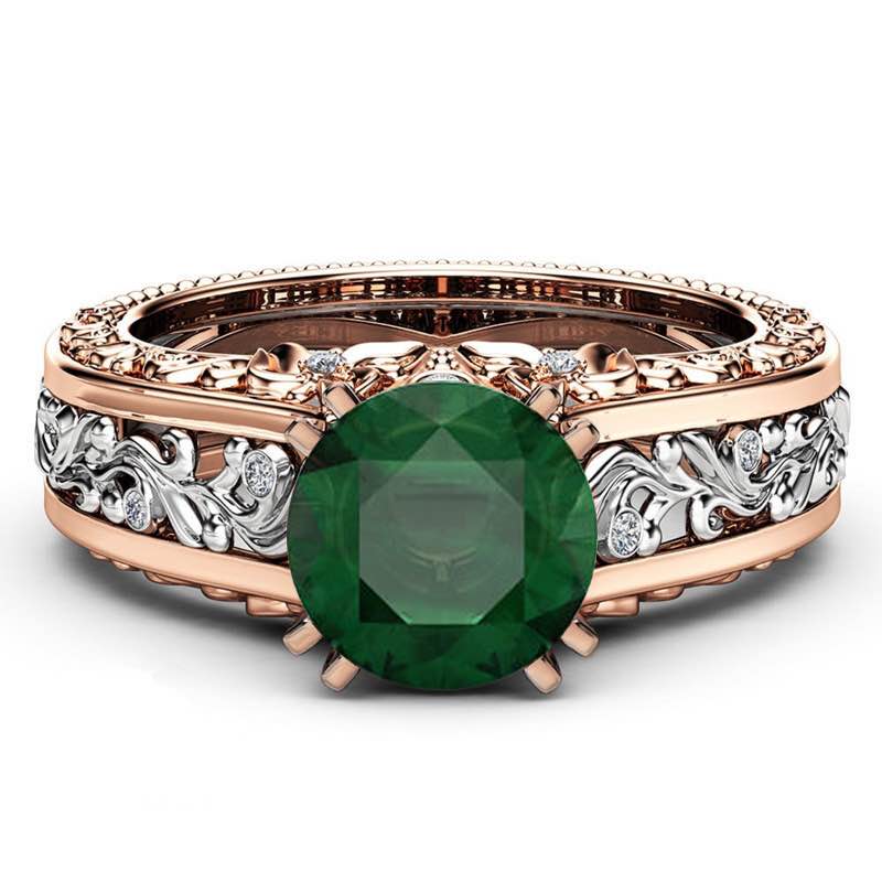 Rose Gold Plated Emerald Ring Sz 7