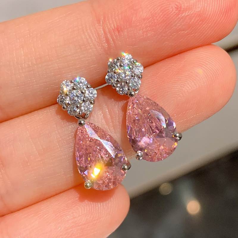 Sterling Silver Pink Sapphire Drop Earrings