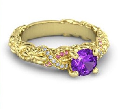 18K Gold Plated Purple Sapphire Ring Sz 9