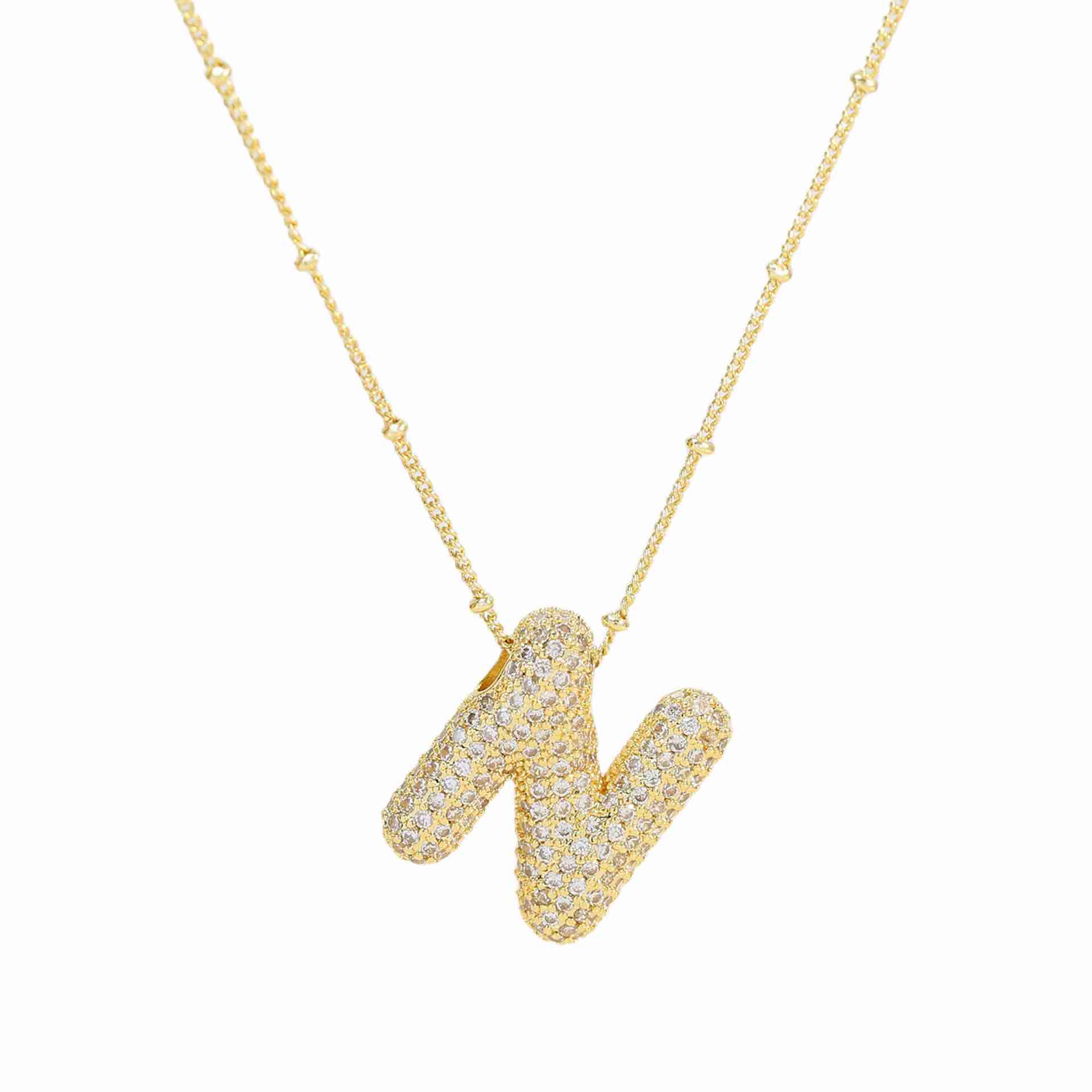 Stainless Steel Gold Plated Crystal Studded Necklace