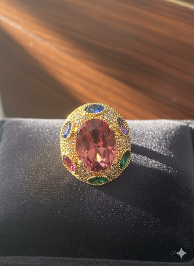 Gold Plated Sapphire Ring – Size Adjustable