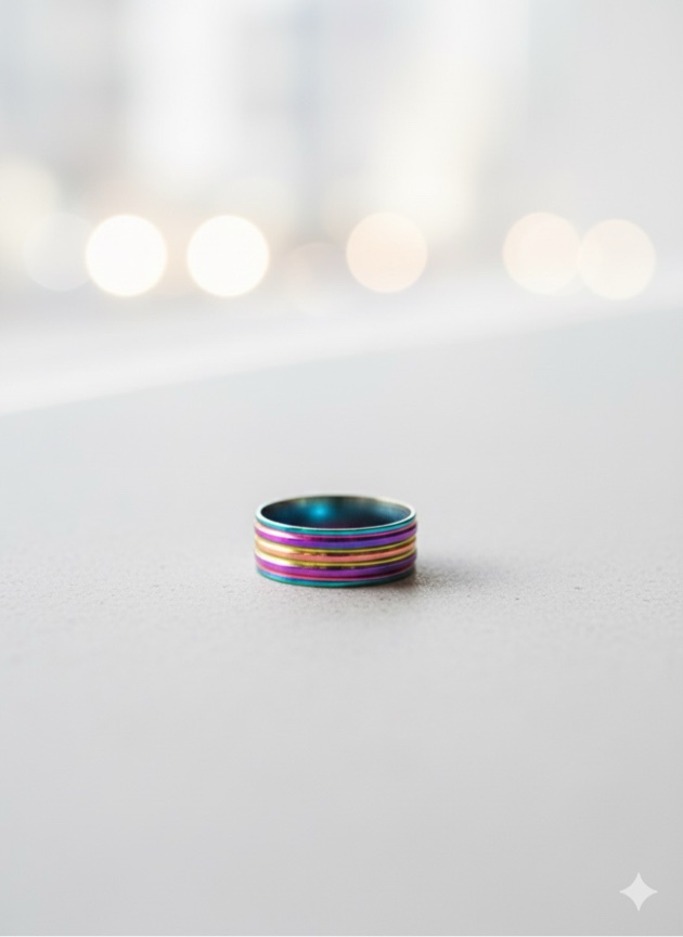 Stainless Steel Silver Iridescent Ring- Sz 10