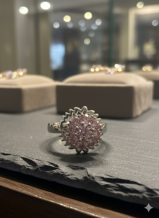 Sterling Silver Pink Pom Sapphire Ring – Size 7