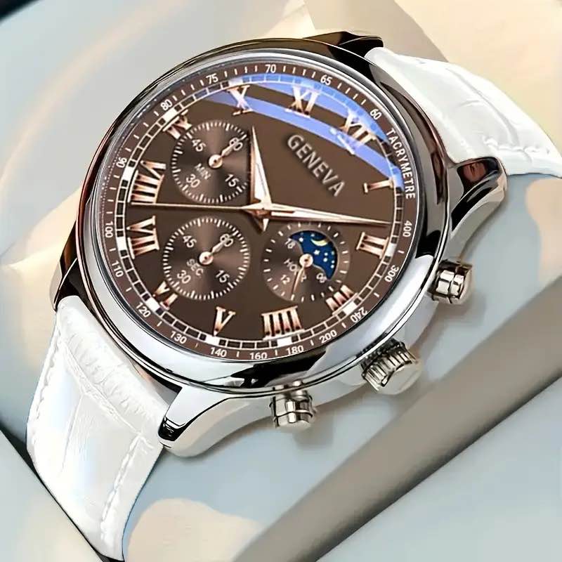 Geneva Silver White Band Watch