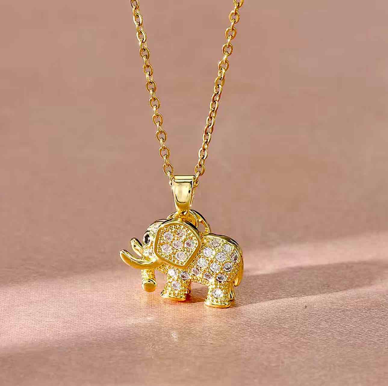 18K Gold Plated Sapphire Elephant Necklace