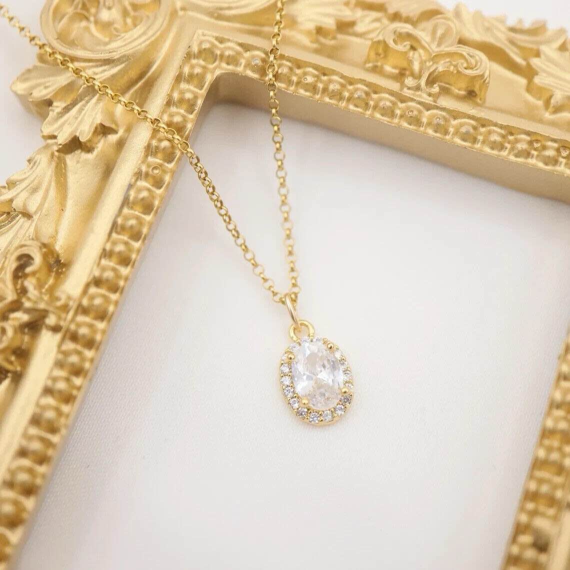 Dainty 14K Gold Plated Oval Necklace