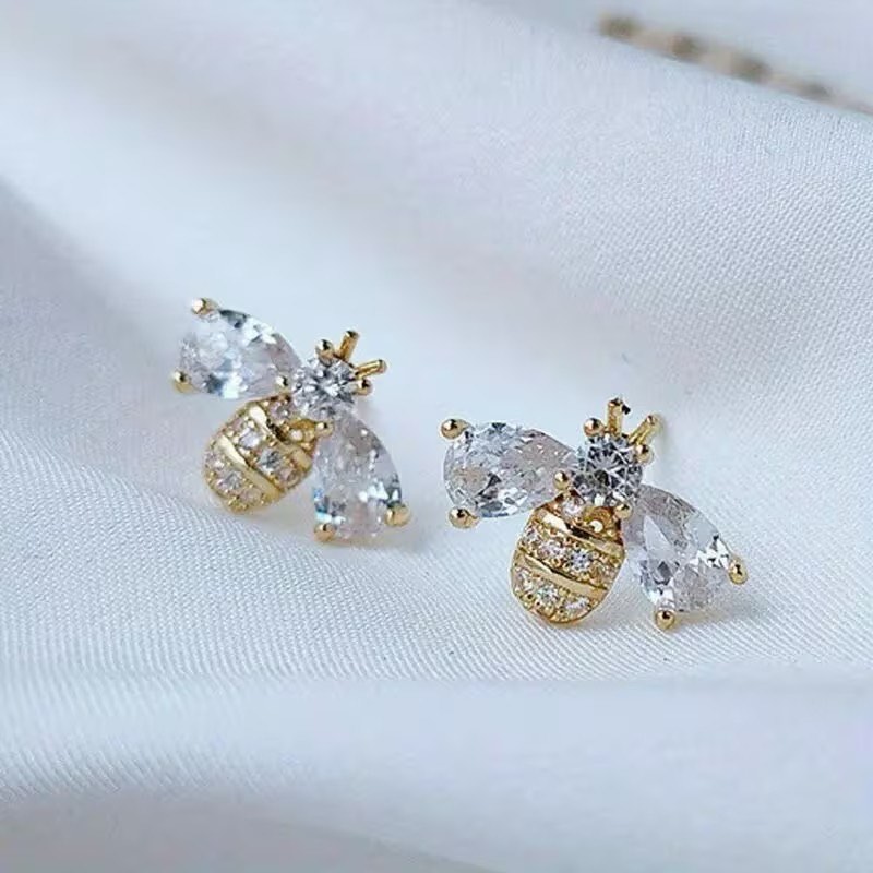 18K Gold Bumble Bee Earrings