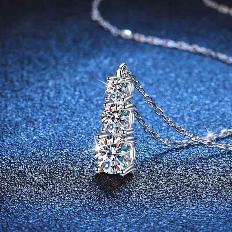 Sterling Silver Sapphire Tri Necklace