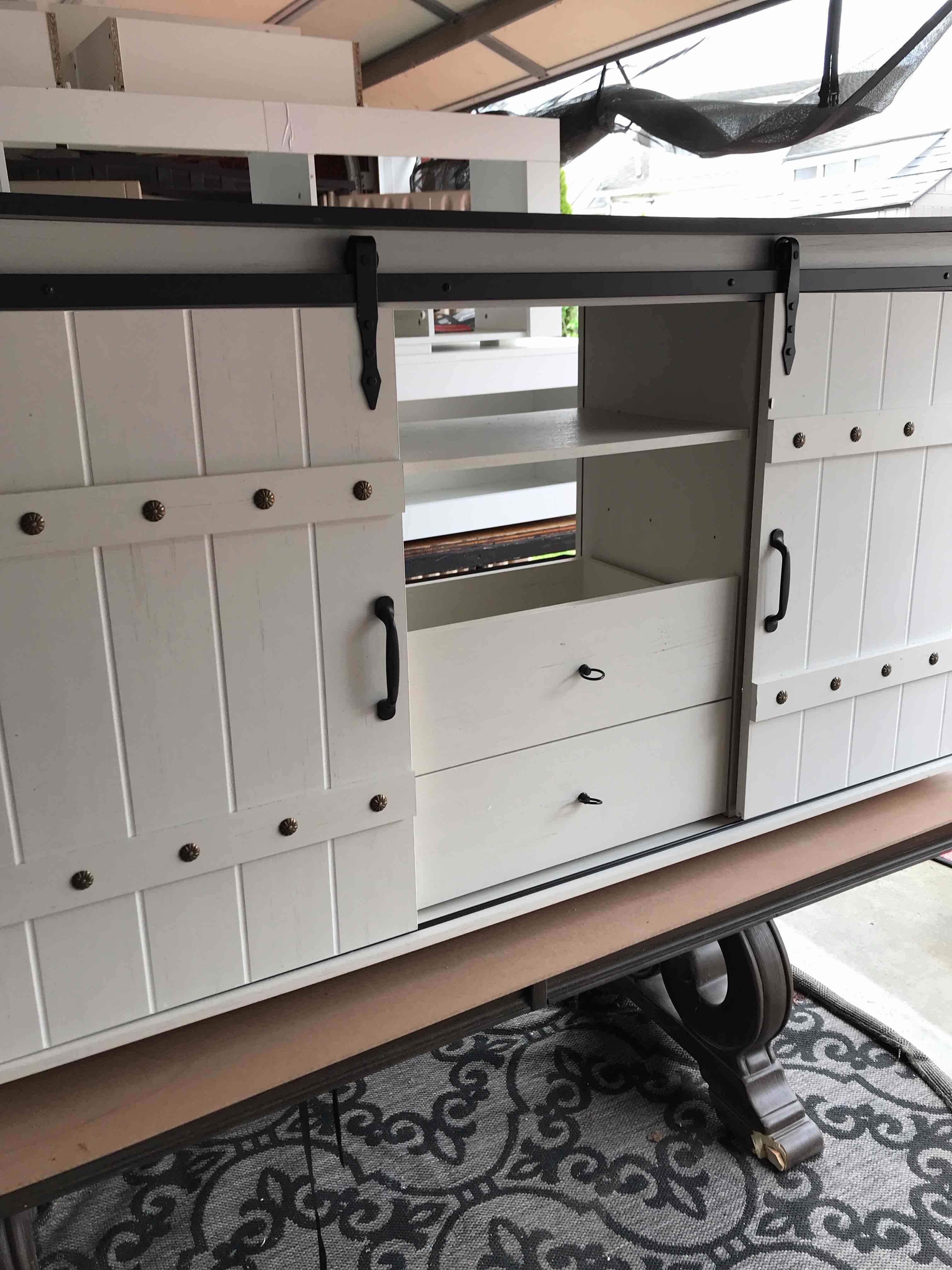 REAHOME Buffet Cabinet with Storage, 48" Sideboard Buffet Cabinet with Sliding Barn Doors & 3 Drawers, Farmhouse Wood Coffee Bar Cabinet Buffet Table for Kitchen, Dining Room,Living Room, White