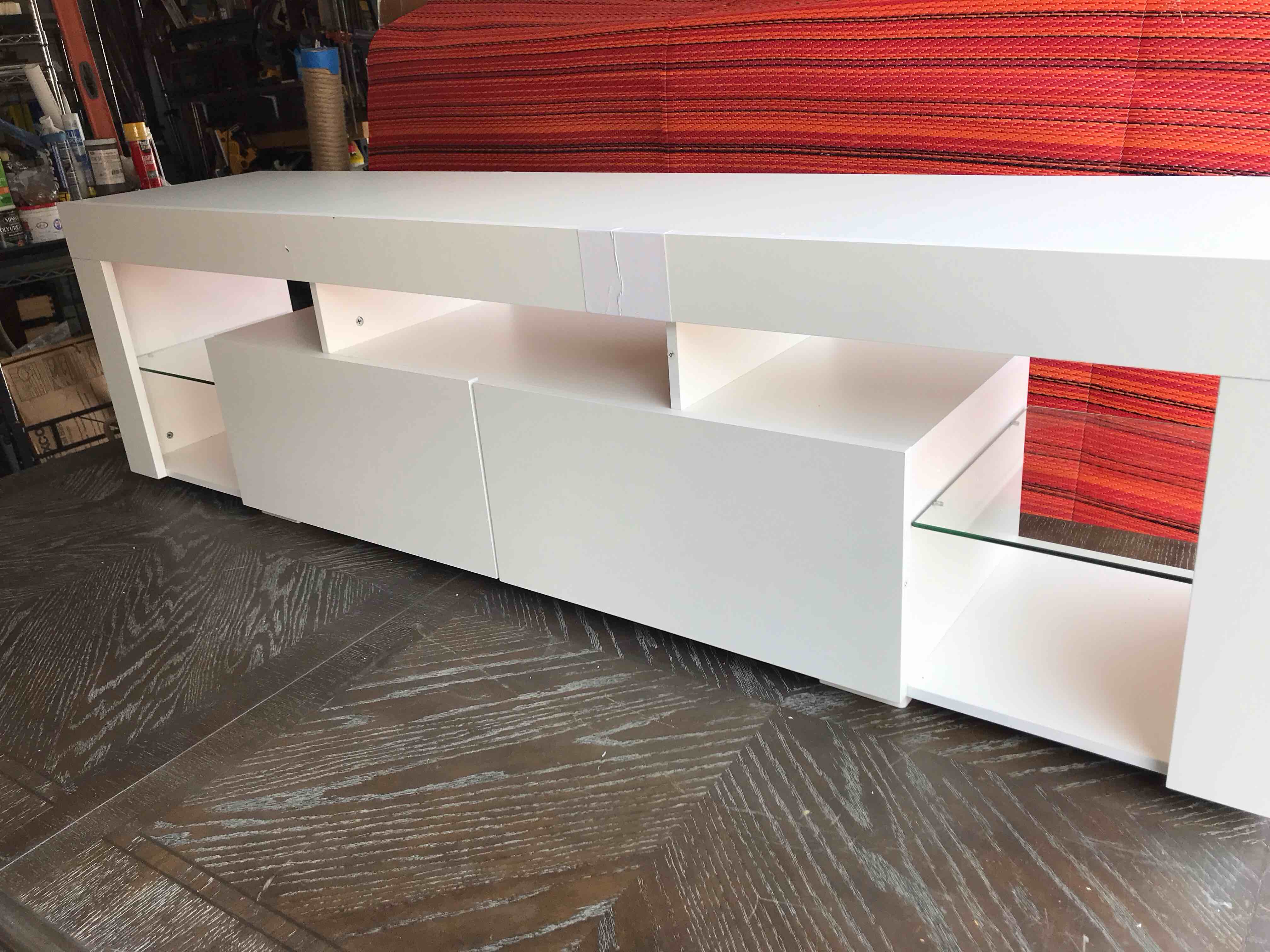 Floating TV Stand Wall Mounted - High Gloss Led Entertainment Center with Storage and Shelf, TV Stand for 65 Inch TV, Gaming Entertainment Center Console Table with Lights, White