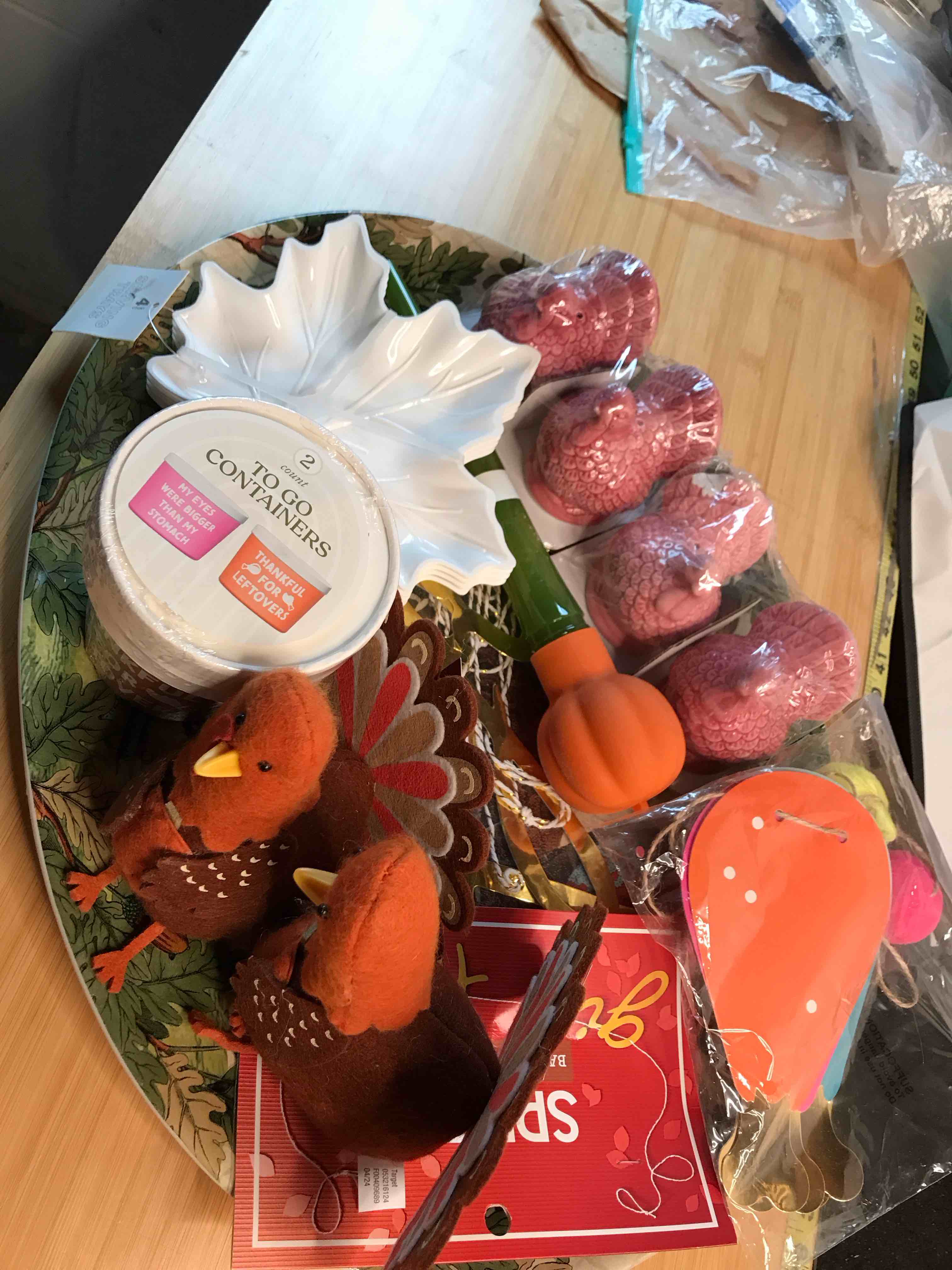 Assorted Thanksgiving Items Decor, serving Platter, salt and pepper shakers