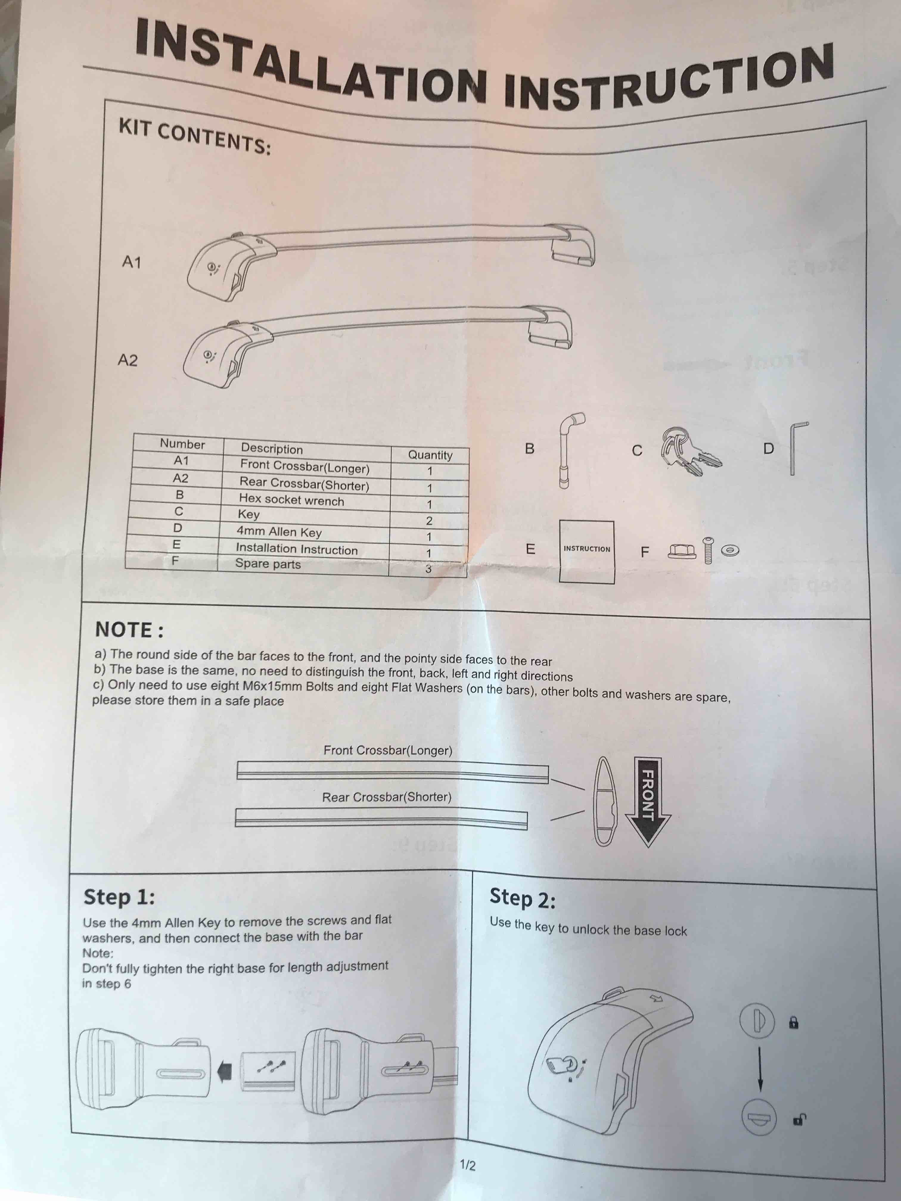 munirater 2Pcs Universal 43.3 inch Top Luggage Roof Rack Cross Bar Aluminum Carrier Adjustable Window Frame Black
