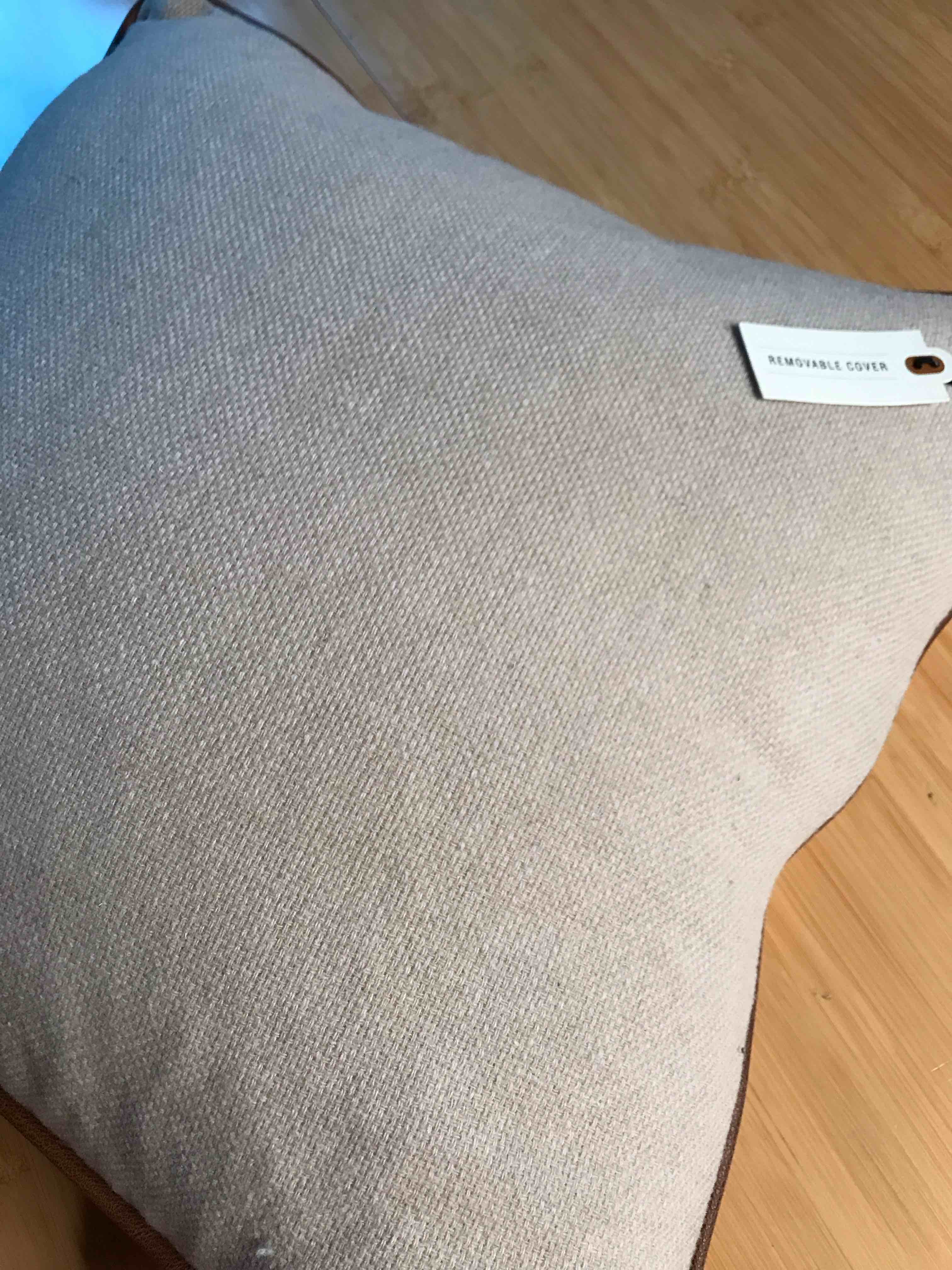 18"x18" Solid Chambray with Faux Leather Trim Square Throw Pillow Beige/Brown - Hearth & Hand™ with Magnolia