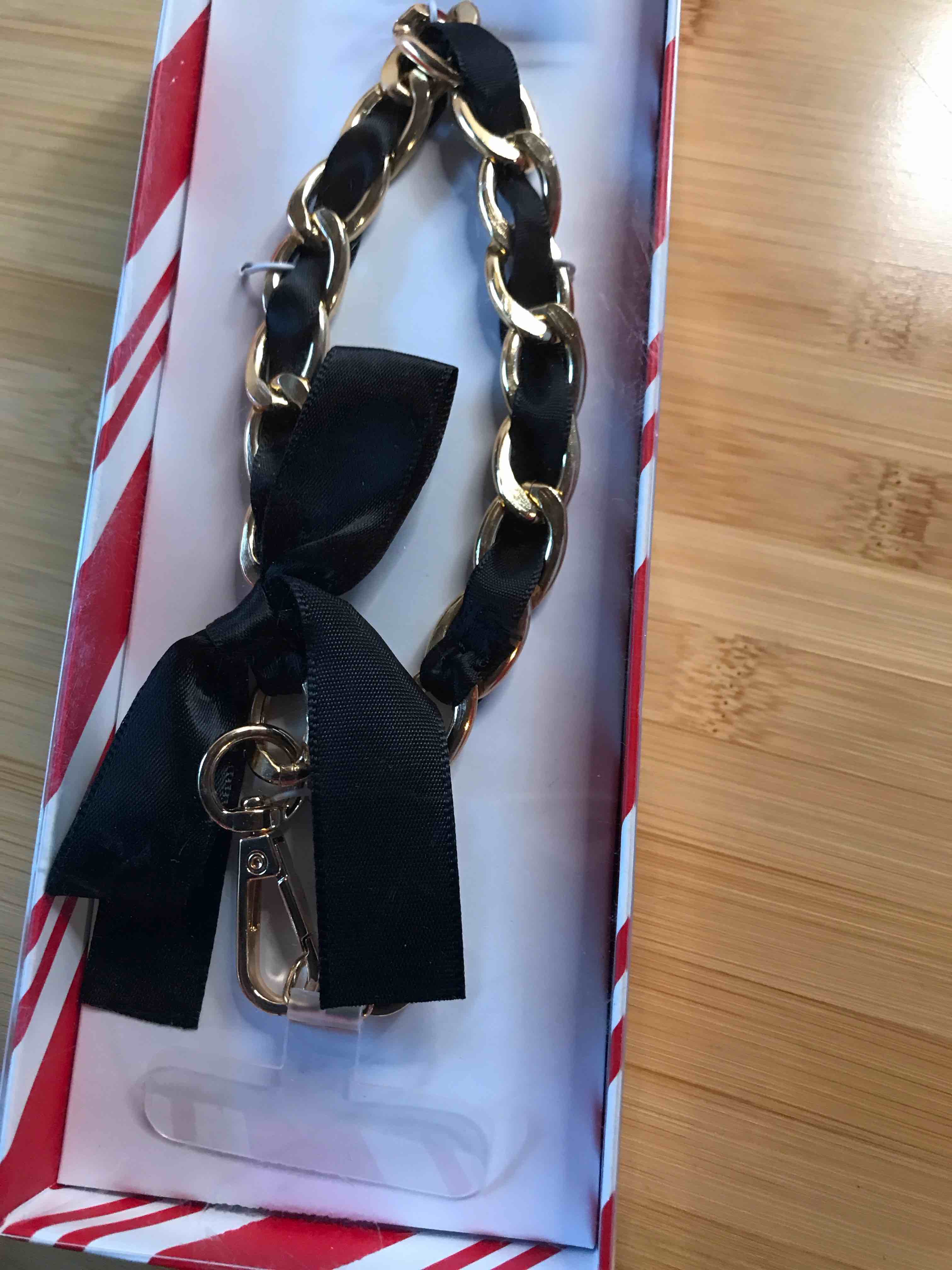 Chain with Bow Ribbon Accessory Wristlet/Phone Strap - A New Day™ Black/Gold