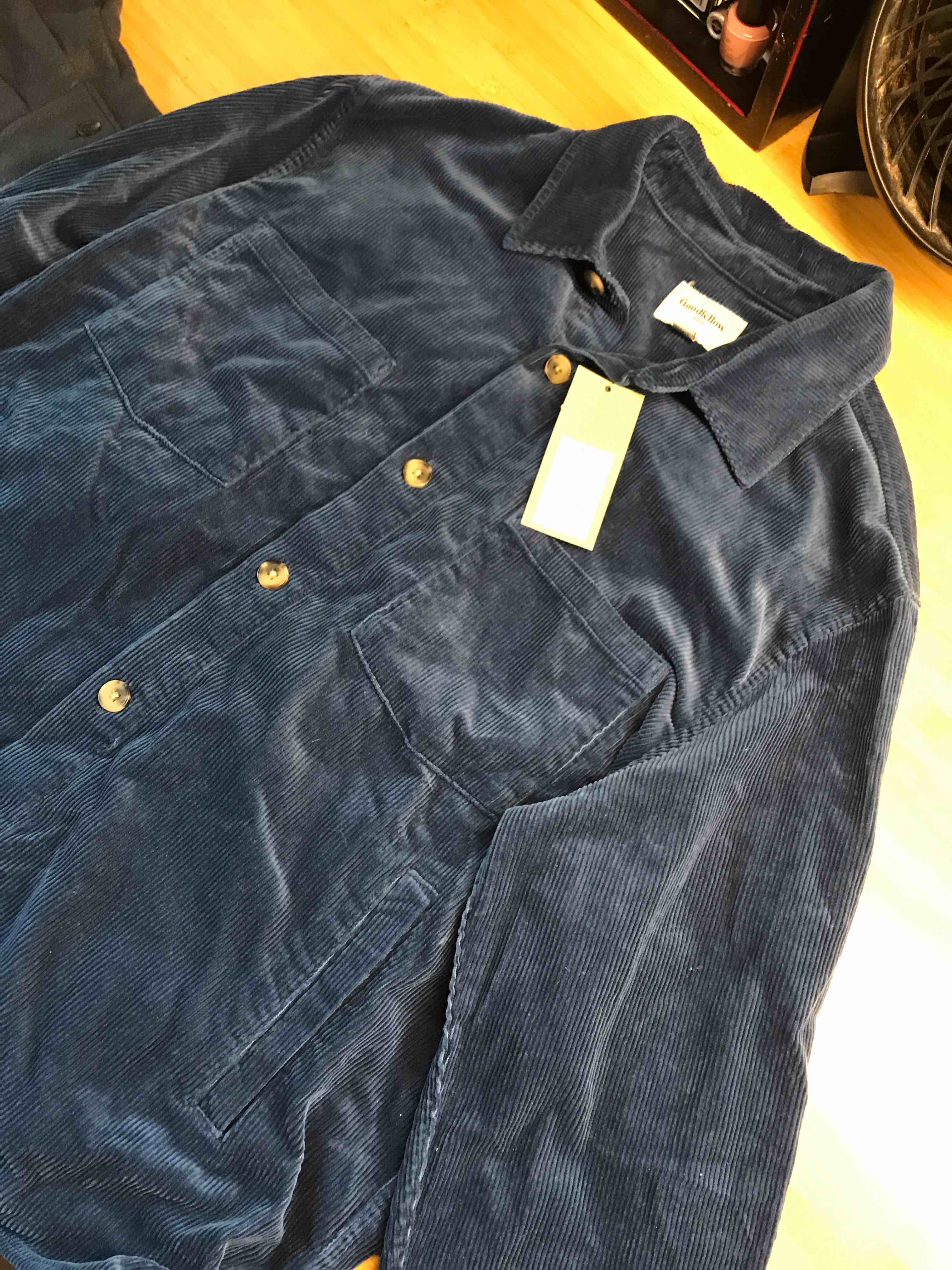 Men's Mid-Weight Corduroy Long Sleeve Button-Down Shirt - Goodfellow & Co™ Galaxy Blue XL: Standard Fit, Front Pocket