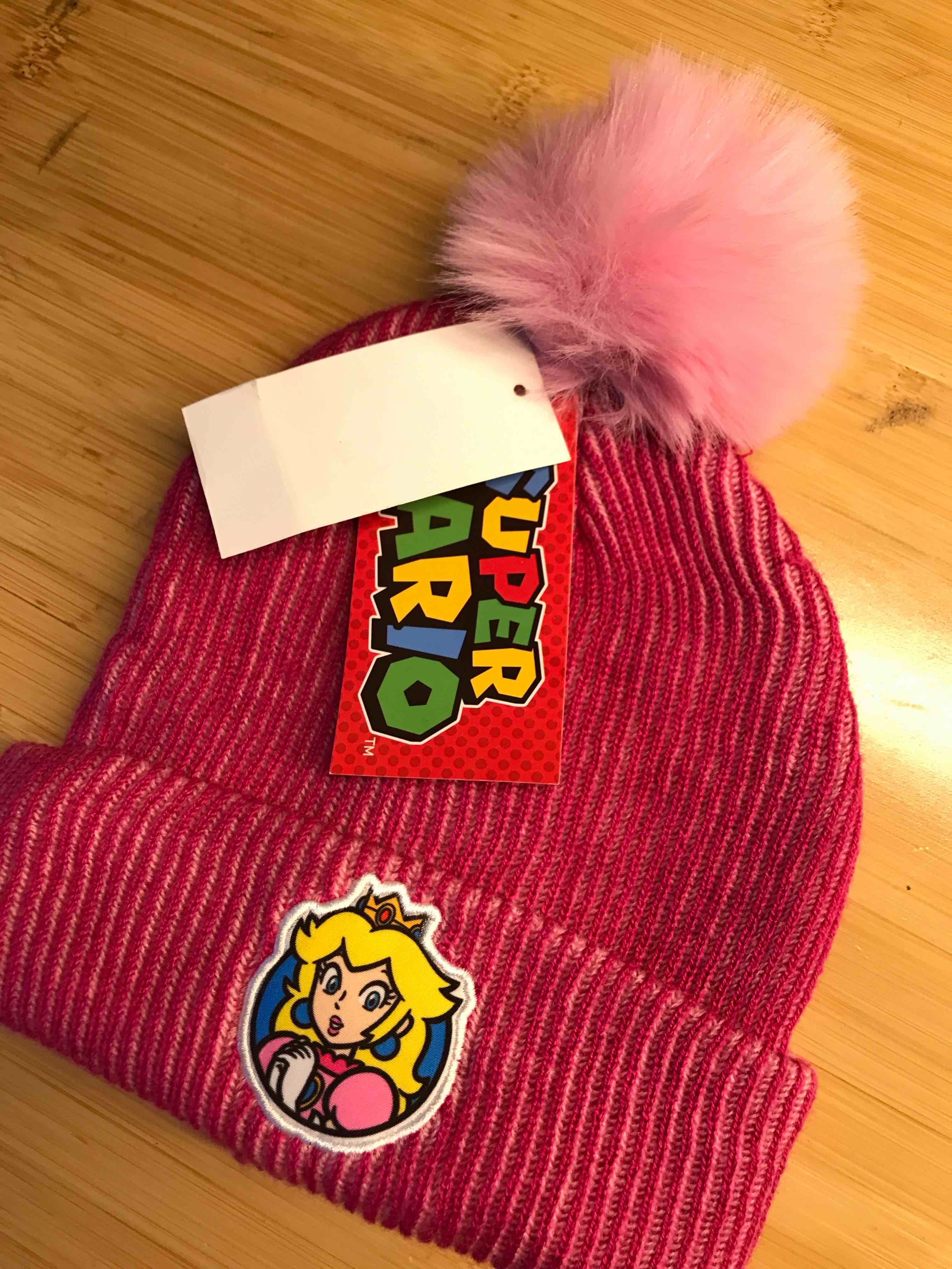 girls' nintendo princess peach pom beanie - pink