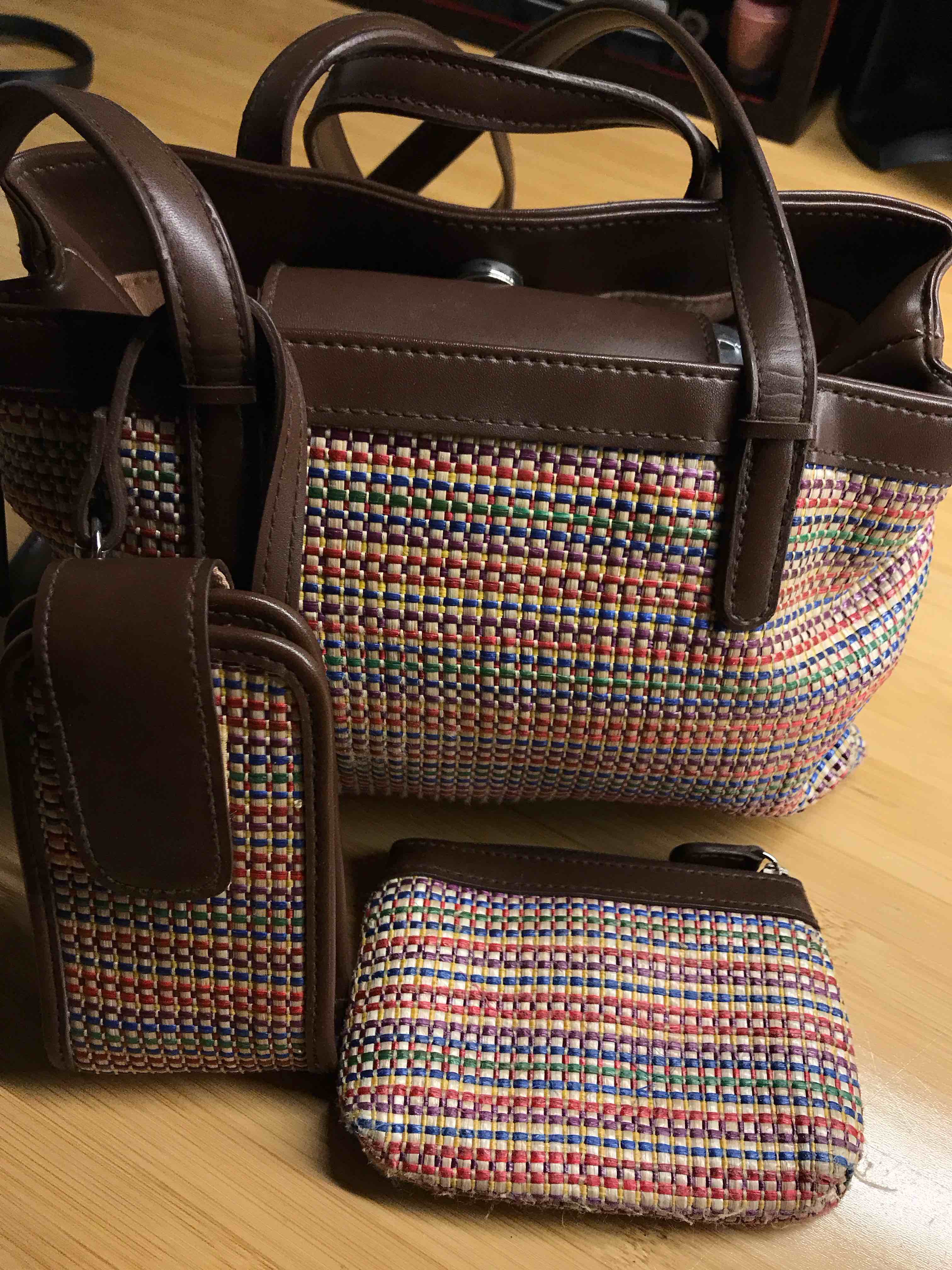 worthington woven style multi color stripe purse handbag phone case and change purse