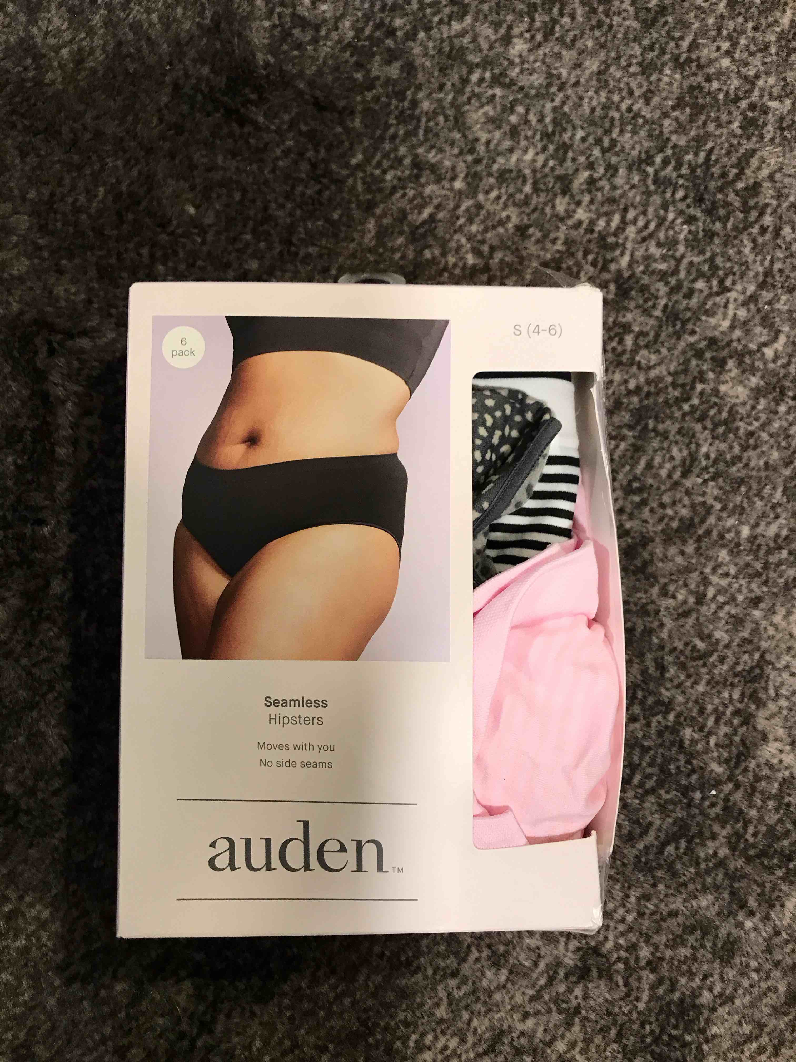 Condition photo showing New/Like New for Women's 6pk Seamless Hipster Underwear - Auden™ Assorted Color S: Solid & Stripe Knit, Lightweight Fabric