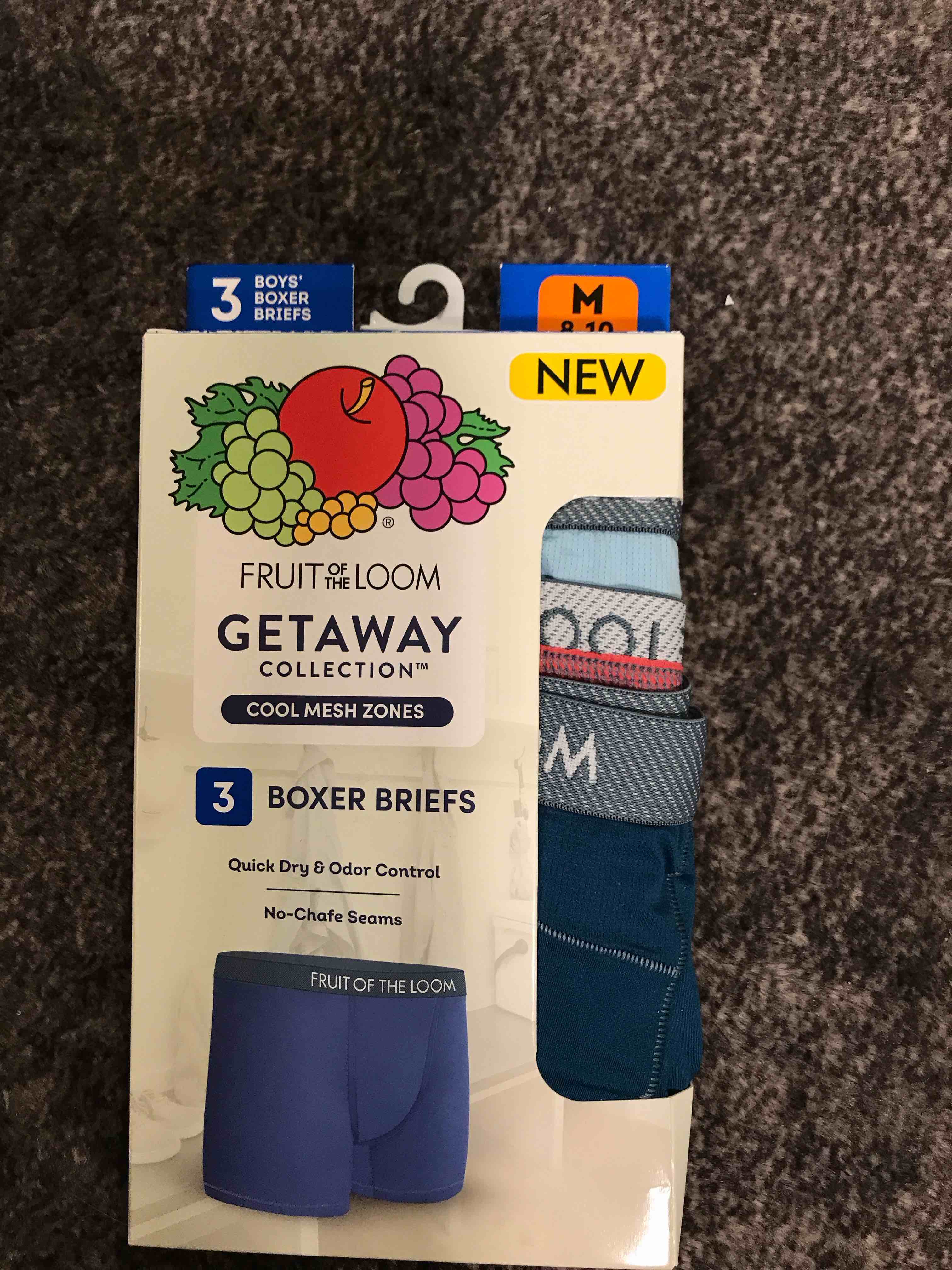 Condition photo showing New/Like New for Fruit of the Loom Boys' 3pk Boxer Briefs - Red/Blue M