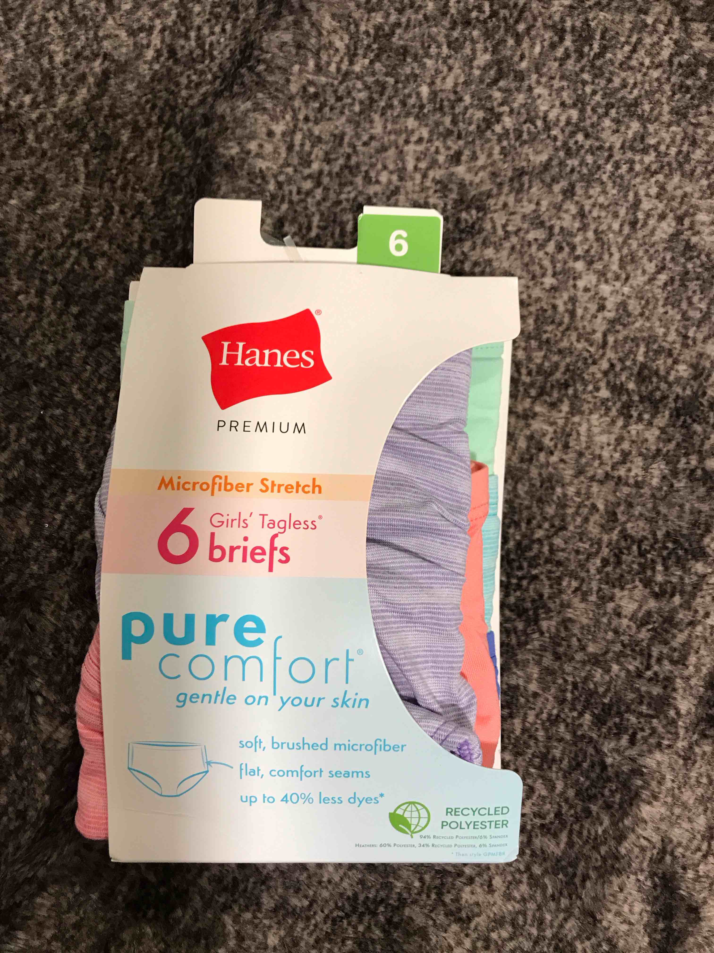 Condition photo showing New/Like New for Hanes Girls' 6pk Pure Microfiber Briefs - Colors May Vary 6: Lightweight Mid Rise Underwear