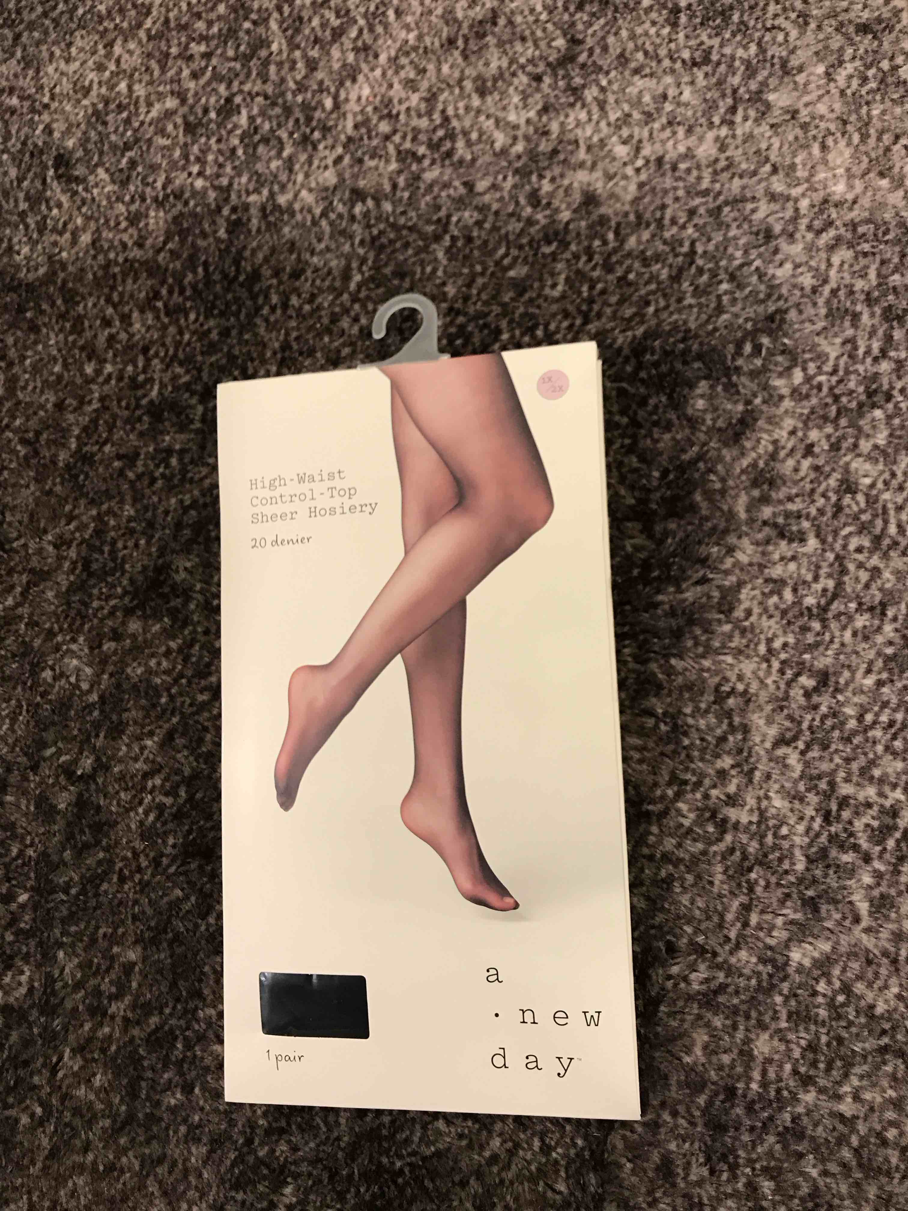 Condition photo showing New/Like New for Women's Plus Size 20D Sheer High-Waisted Control Top Tights - A New Day™ Black 1X-2X: Nylon Spandex Knit, Tagless, Closed Toe