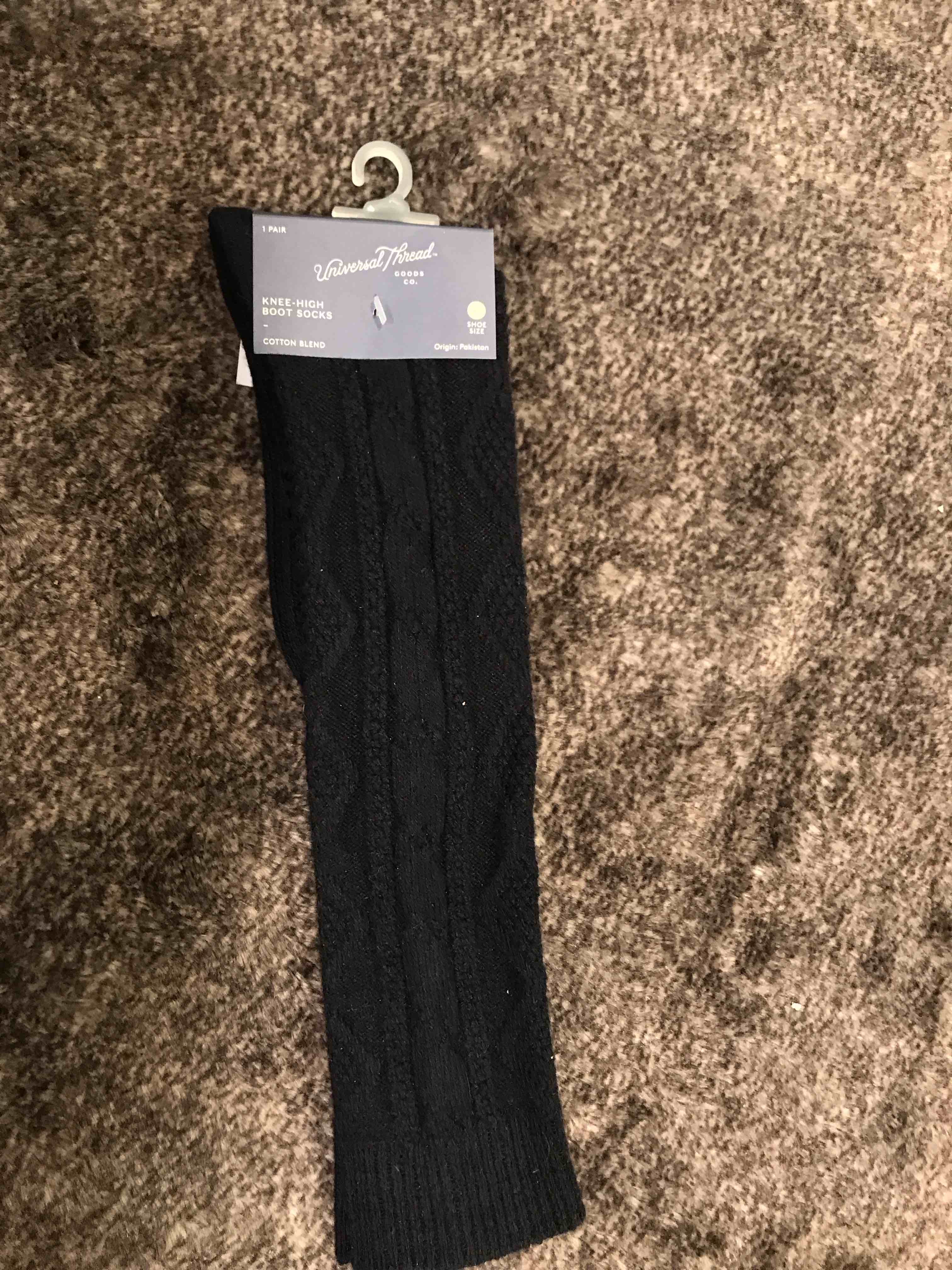 Condition photo showing New/Like New for Women's Cotton Blend Cable Knee High Boot Socks - Universal Thread™ Black 4-10