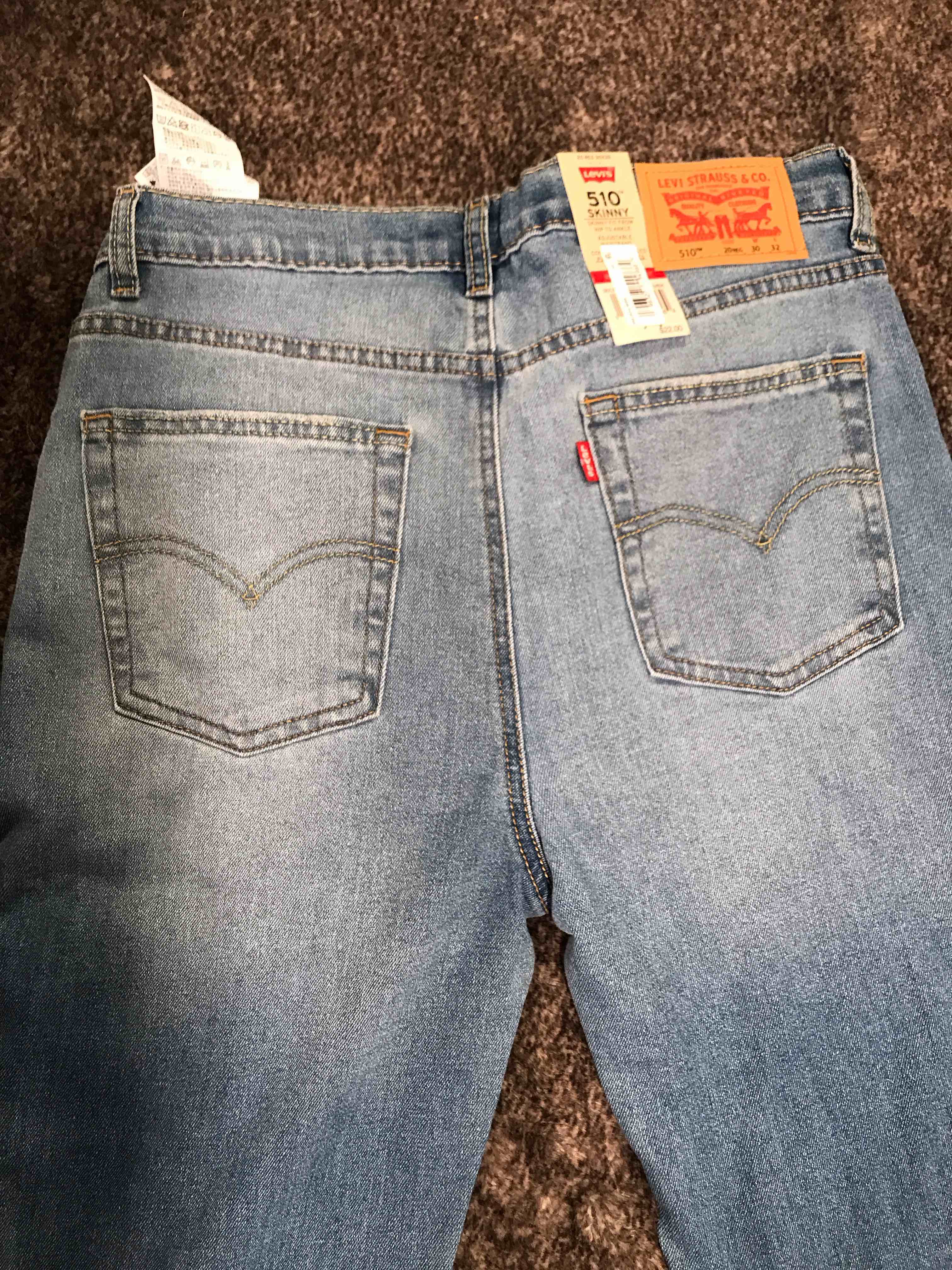 Condition photo showing New/Like New for Levi's® Boys' 510 Skinny Fit Everyday Performance Jeans - Blue 20: Adjustable Waistband, Moisture Wicking