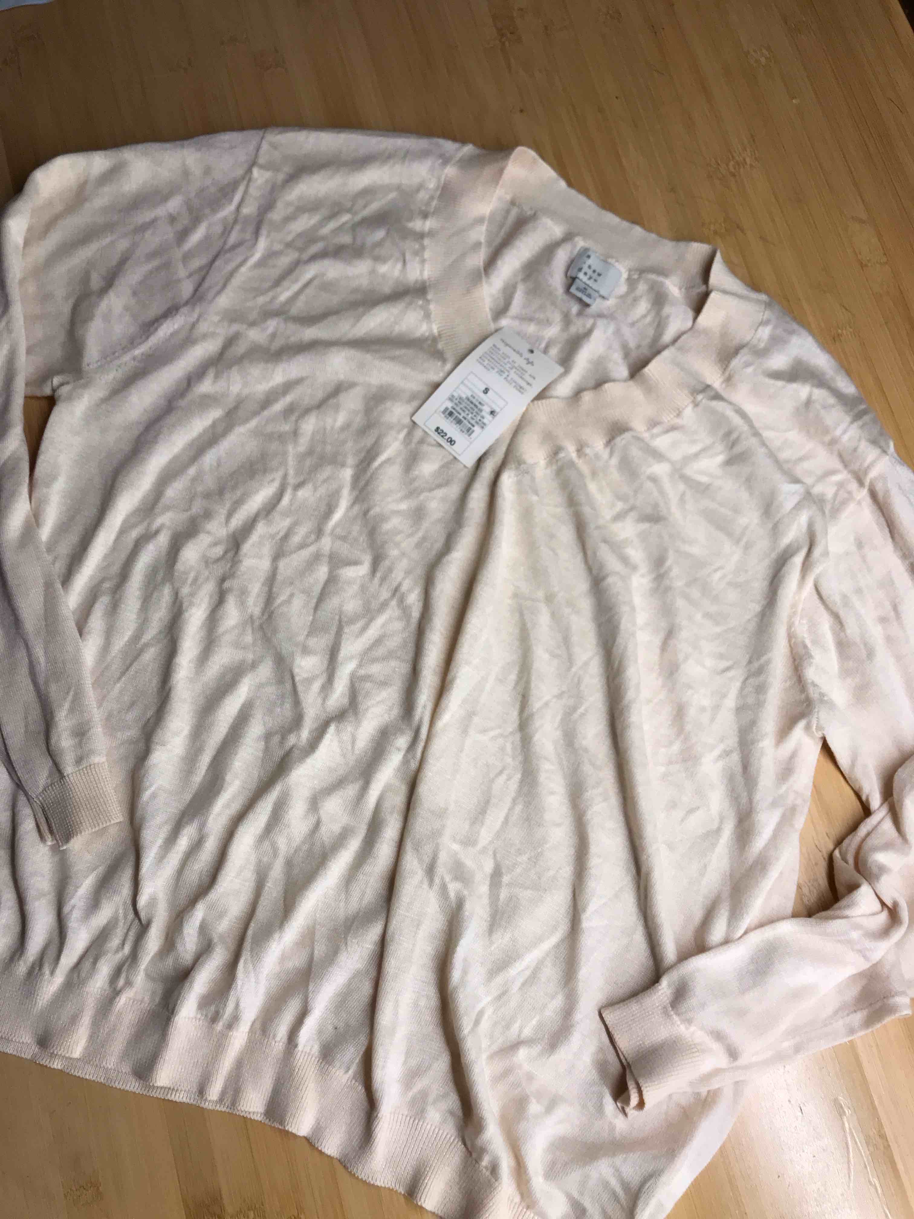 Condition photo showing New/Like New for Women's Fine Gauge V-Neck Pullover Sweater - A New Day™ Cream S