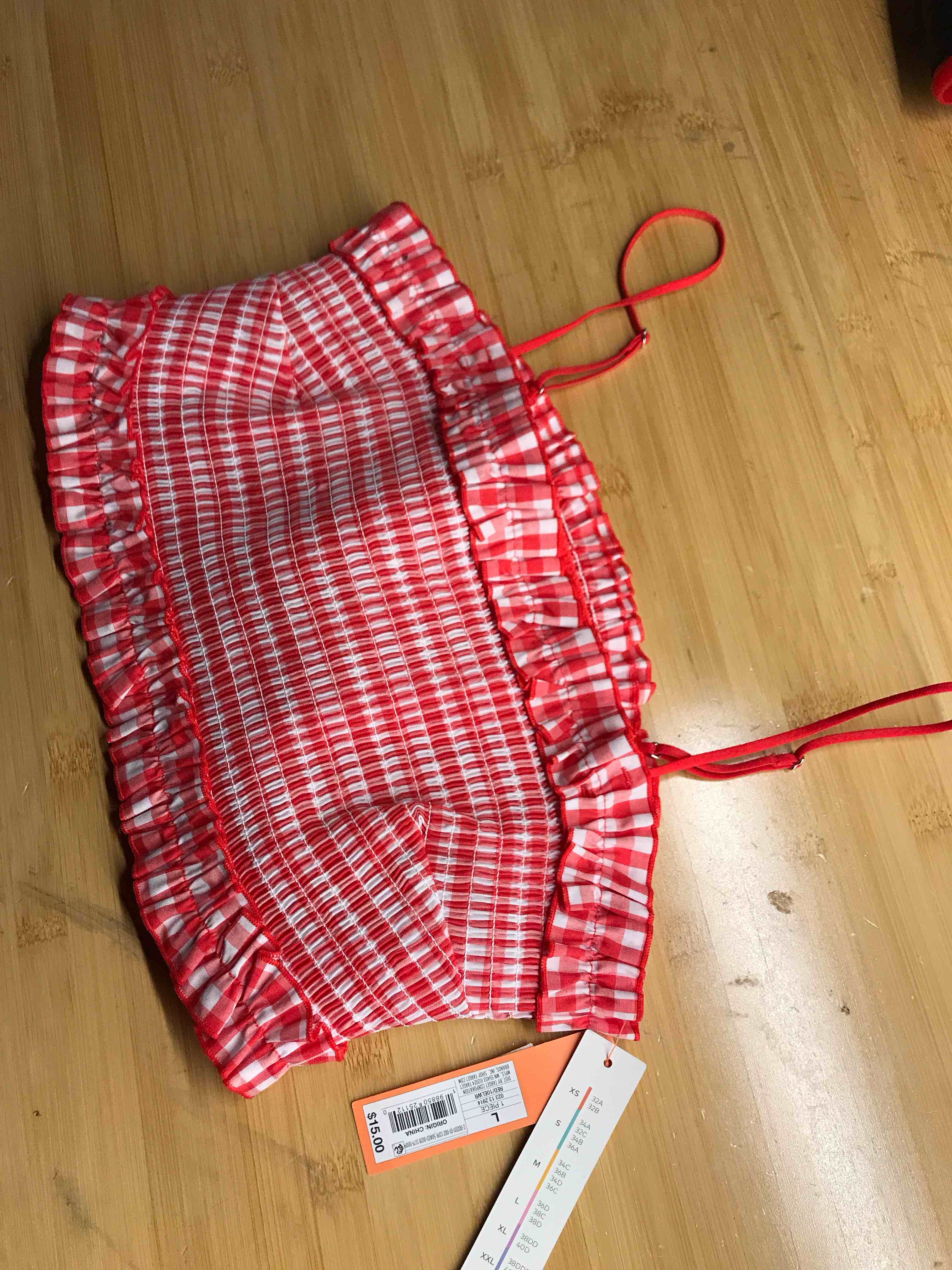Condition photo showing New/Like New for Women's Gingham Woven Bandeau Bralette - Colsie™ Red L