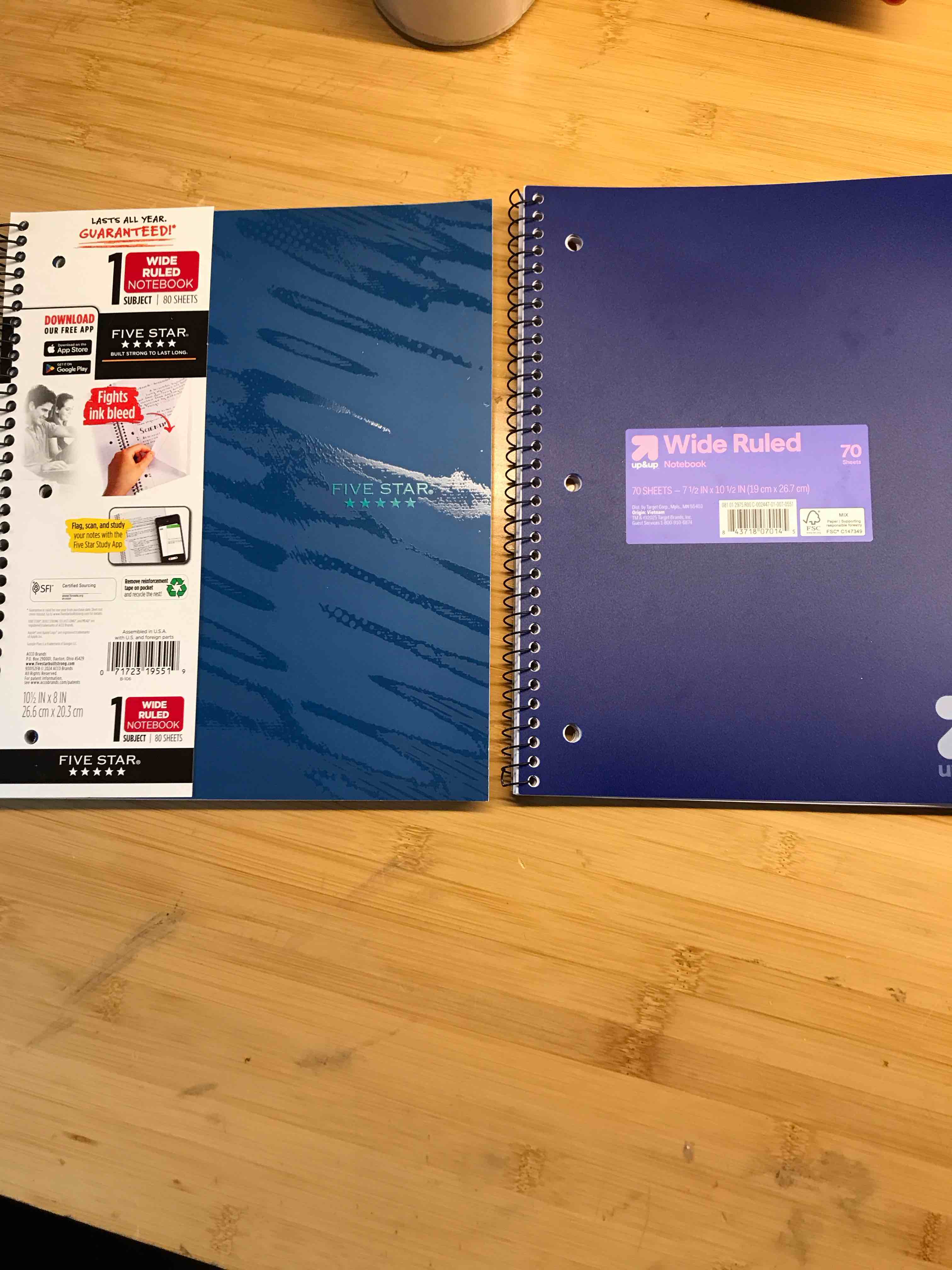 Condition photo showing New/Like New for Five Star Active Subject Wide Ruled Notebook 80ct Blue