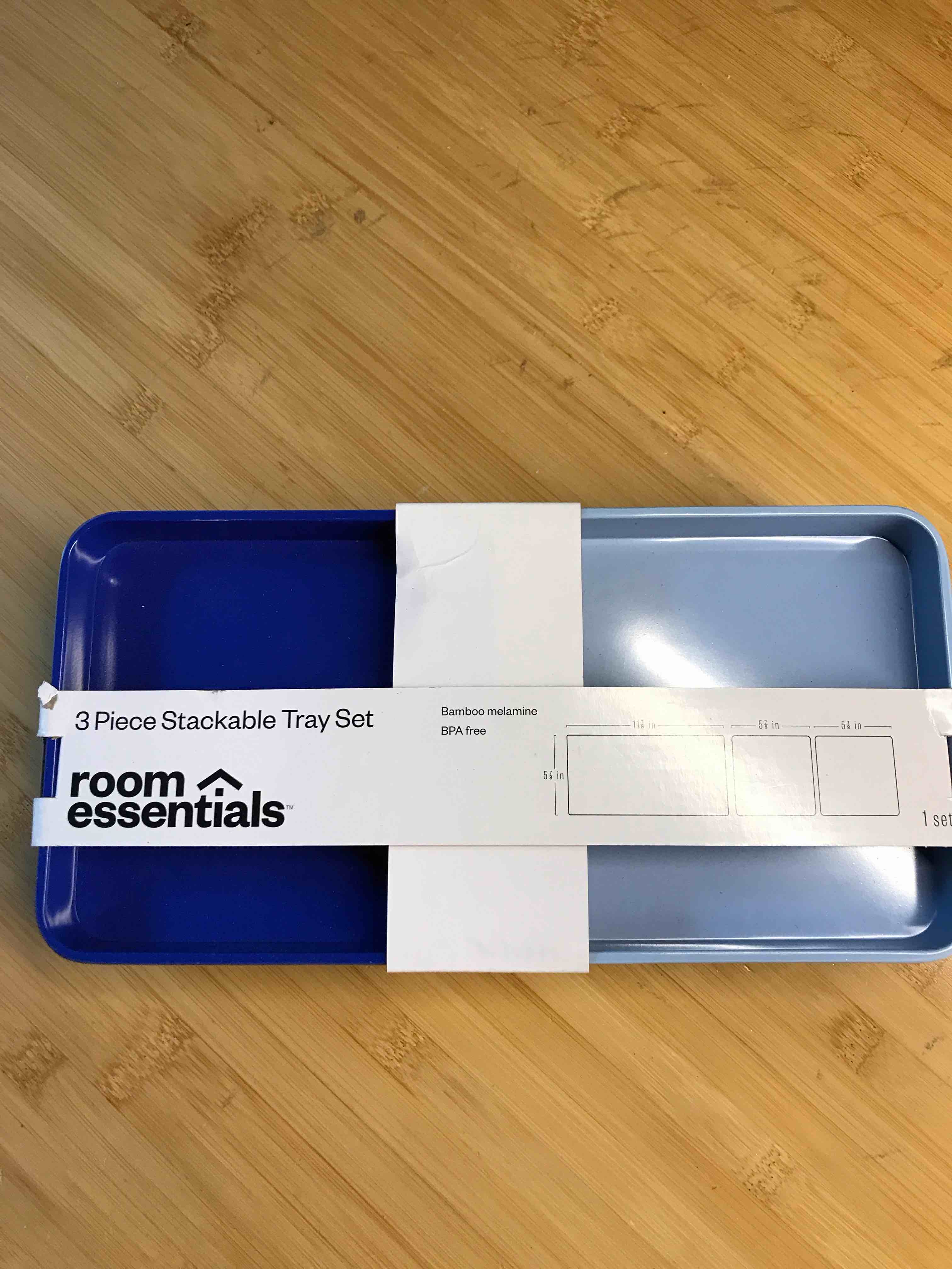 Condition photo showing New/Like New for 3pc Stackable Melamine Decorative Trays Blue/Green - Room Essentials™