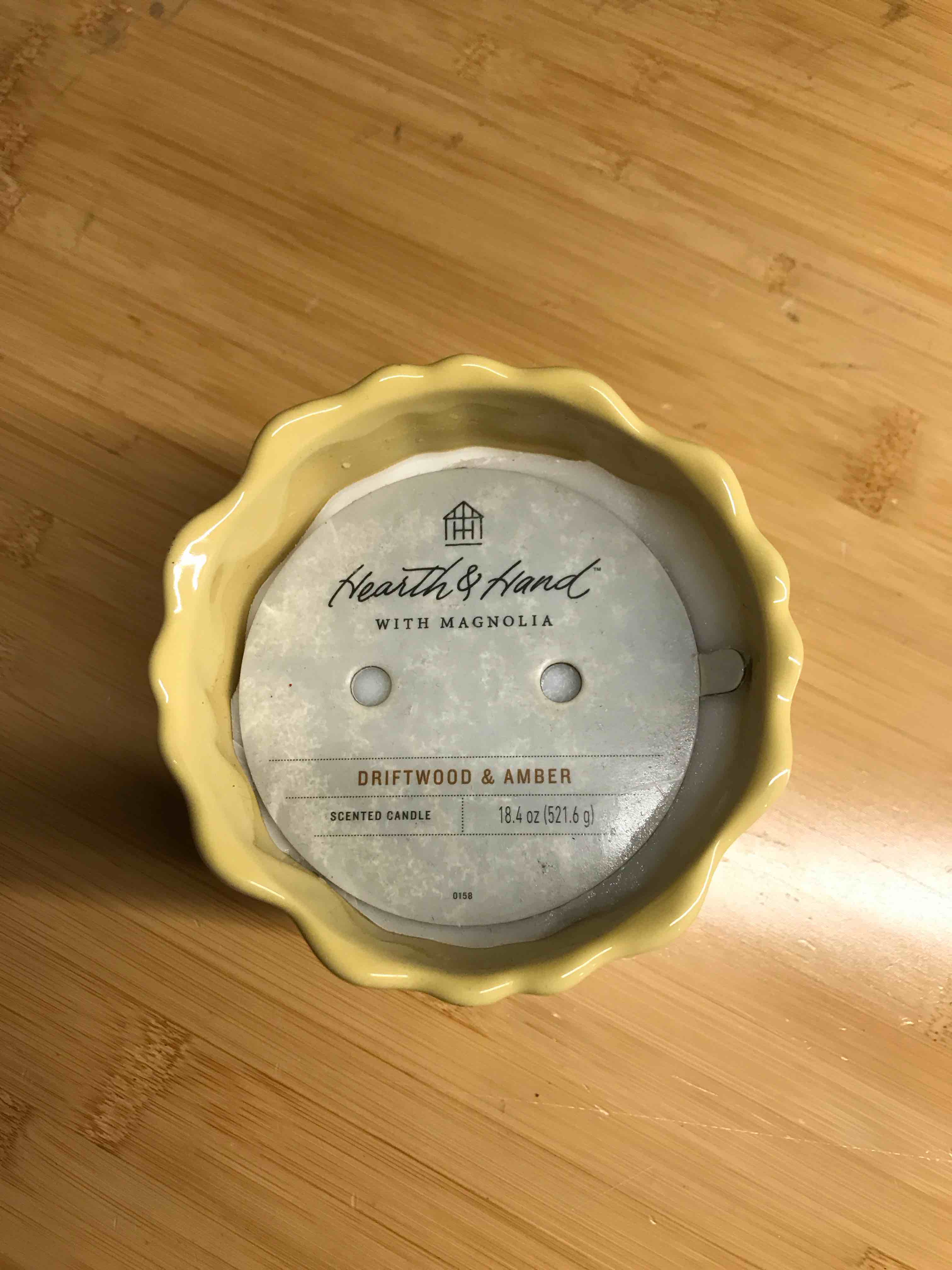 Condition photo showing New/Like New for 2-Wick Scalloped Ceramic Driftwood and Amber Jar Candle Yellow 18.4oz - Hearth & Hand™ with Magnolia