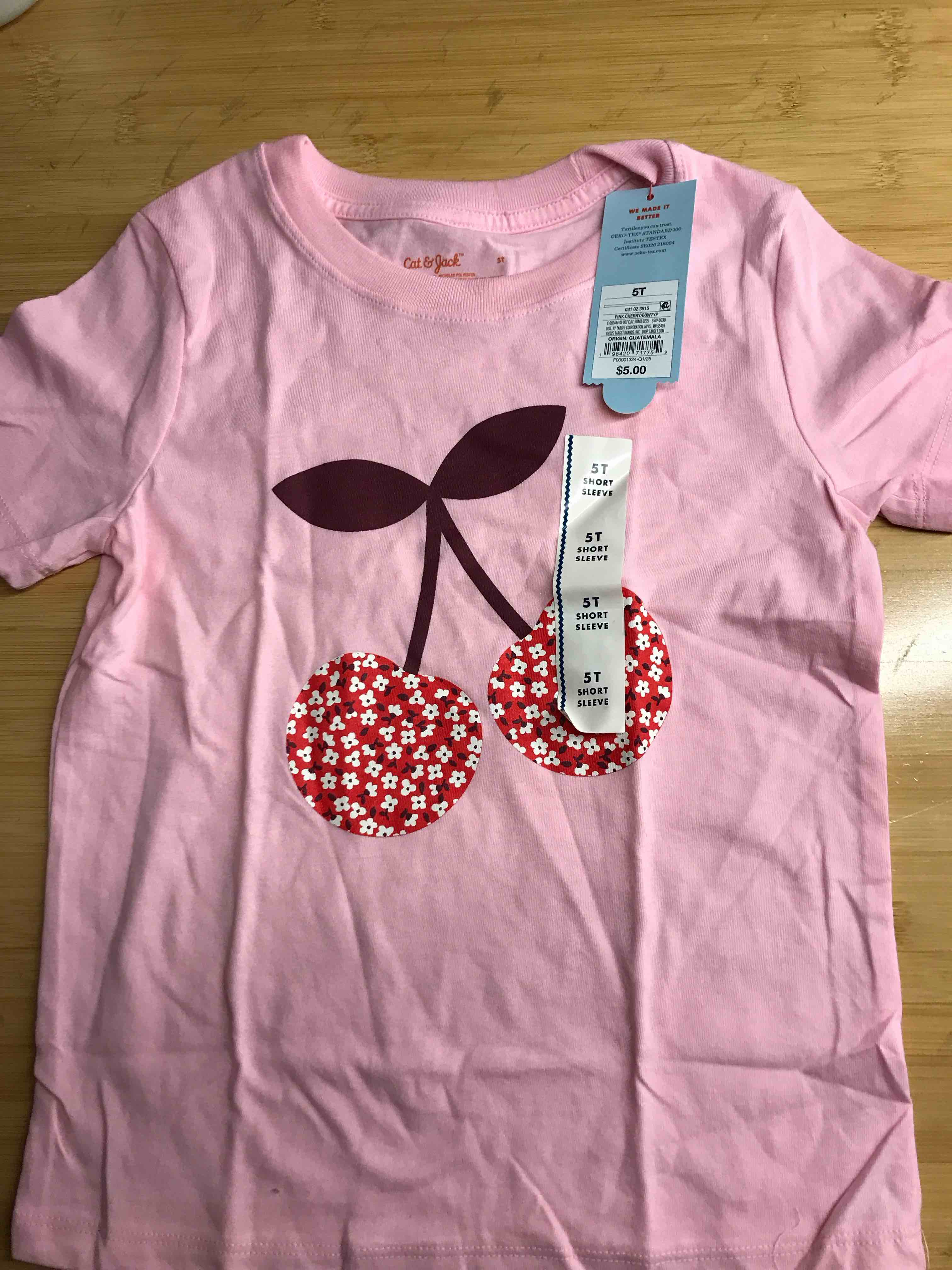 Condition photo showing New/Like New for Toddler Girls' Cherries Graphic T-Shirt - Cat & Jack™ Pink 5T