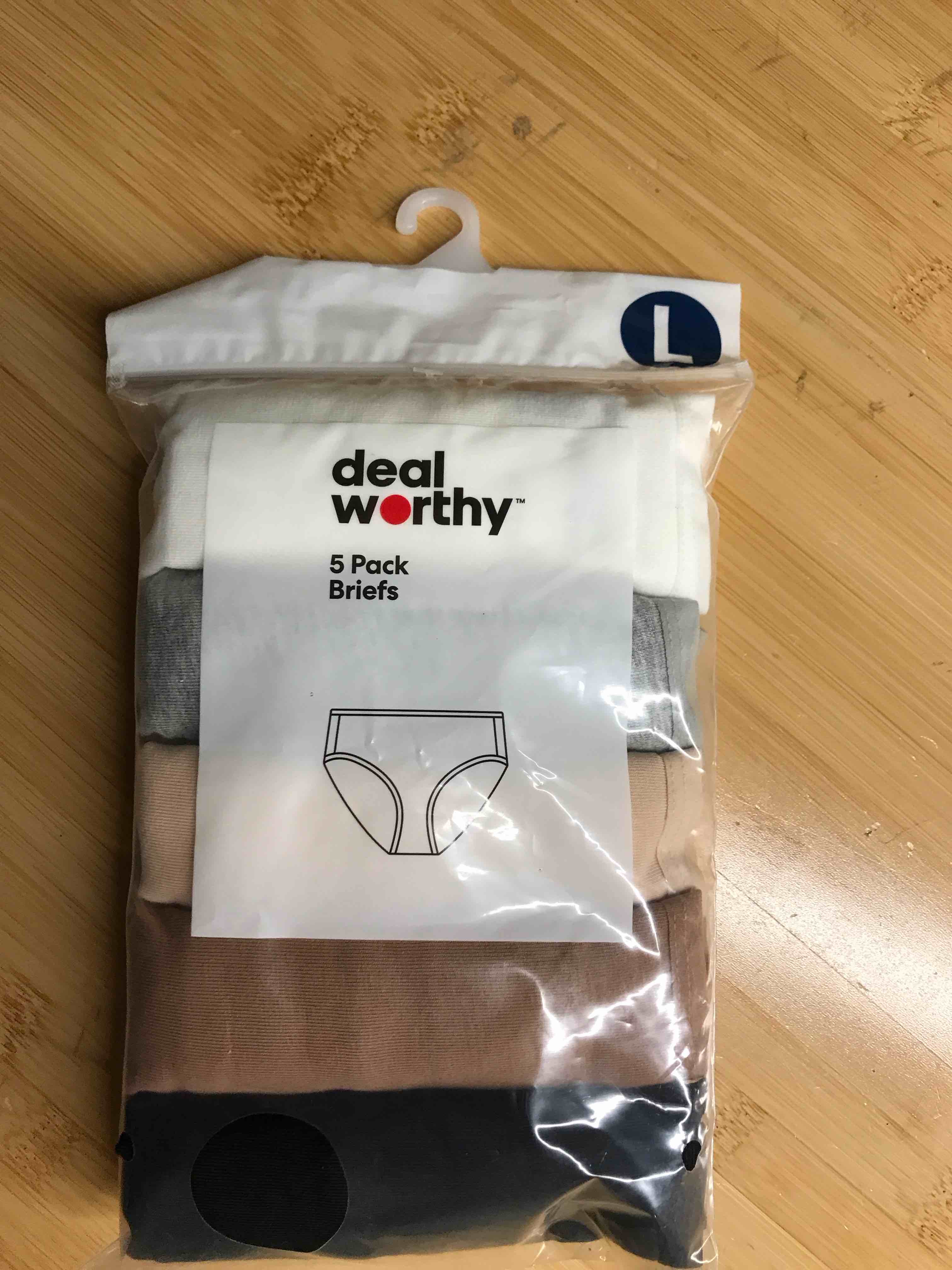 Condition photo showing New/Like New for Women's 5pk Briefs Underwear - Dealworthy™ Assorted Neutral L: Mid Rise, Pull-On, Knit Jersey