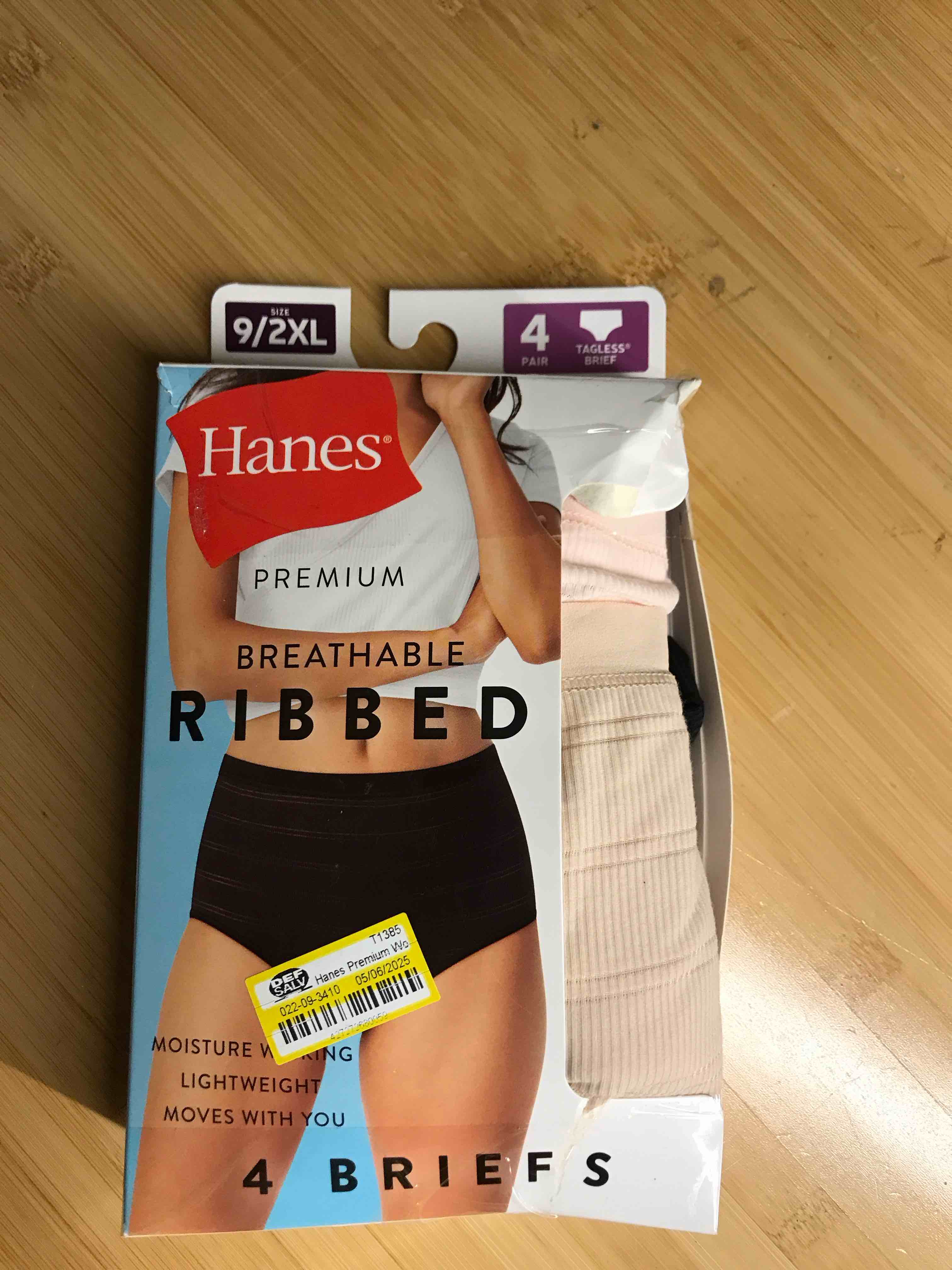 Condition photo showing New/Like New for Hanes Premium Women's 4pk Breathable Ribbed Briefs - Black/Beige/White XXL: High Rise, Tagless, Lightweight