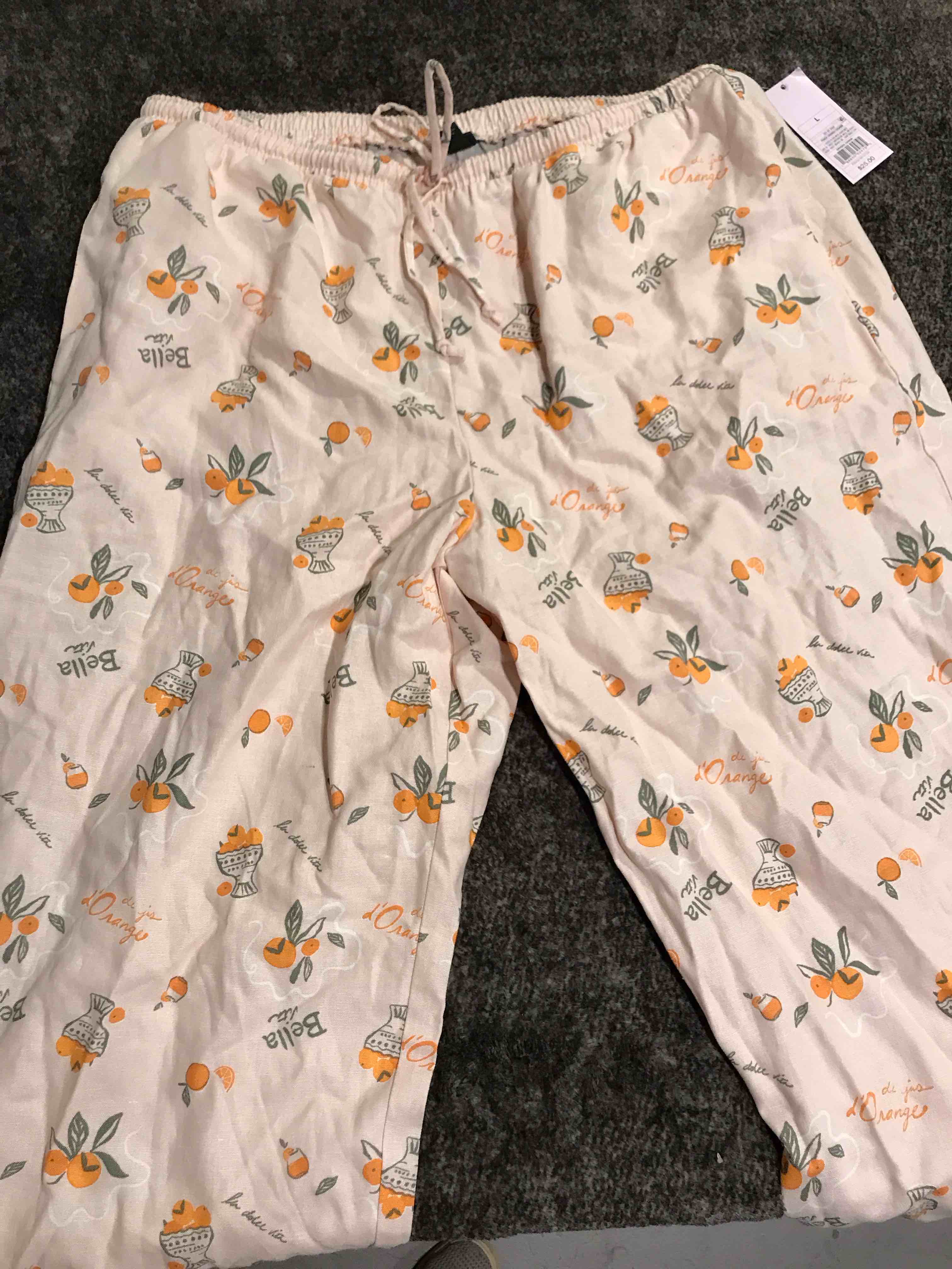 Condition photo showing New/Like New for Women's Pull-On Linen Pants - Wild Fable™ L: Wide Leg, Drawstring Waist, Food Pattern