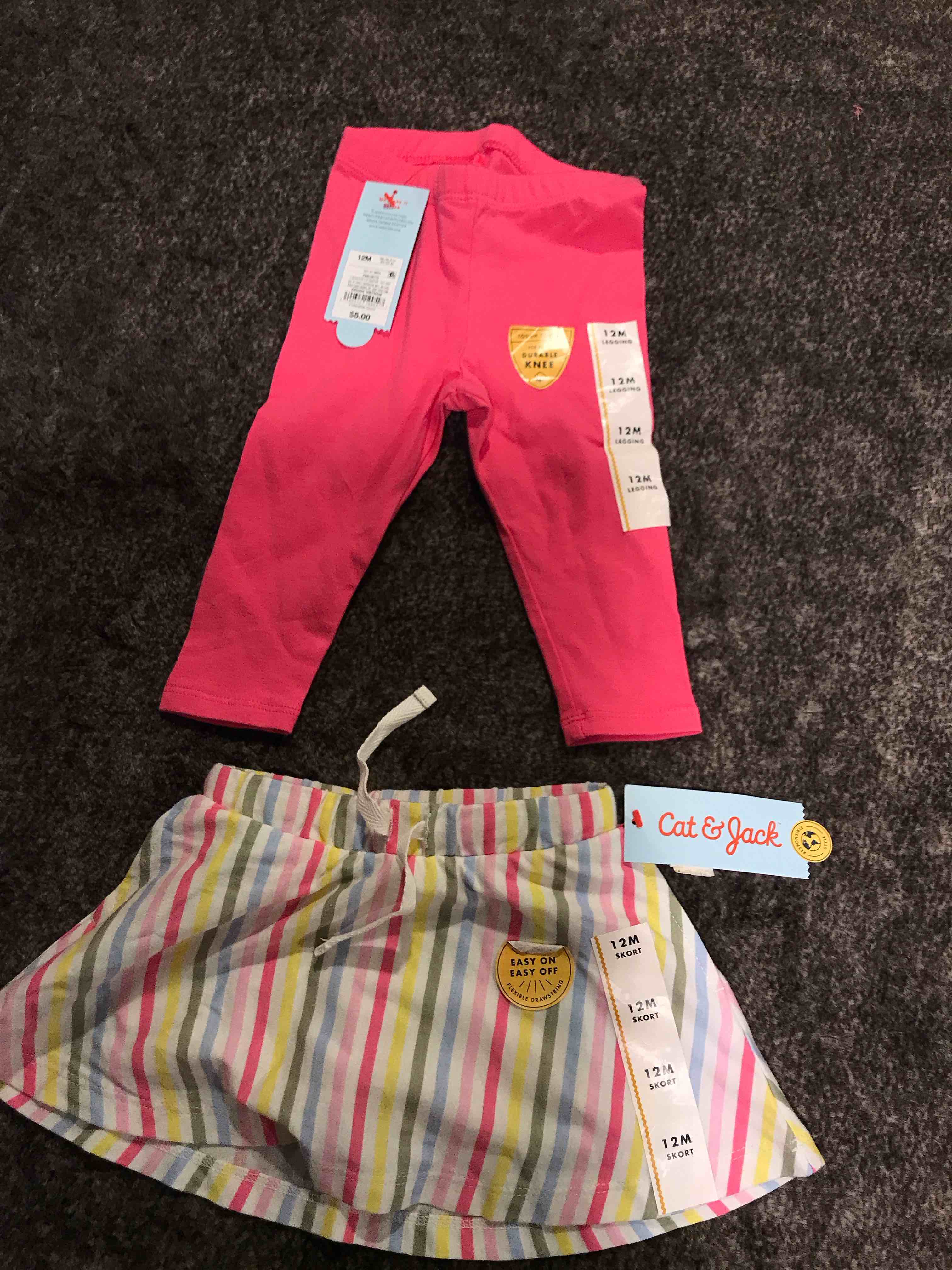 Condition photo showing New/Like New for Toddler Girls' Striped Skirt - Cat & Jack™ 12M: Lightweight Jersey Skort, Elastic Waistband, Mid-Rise