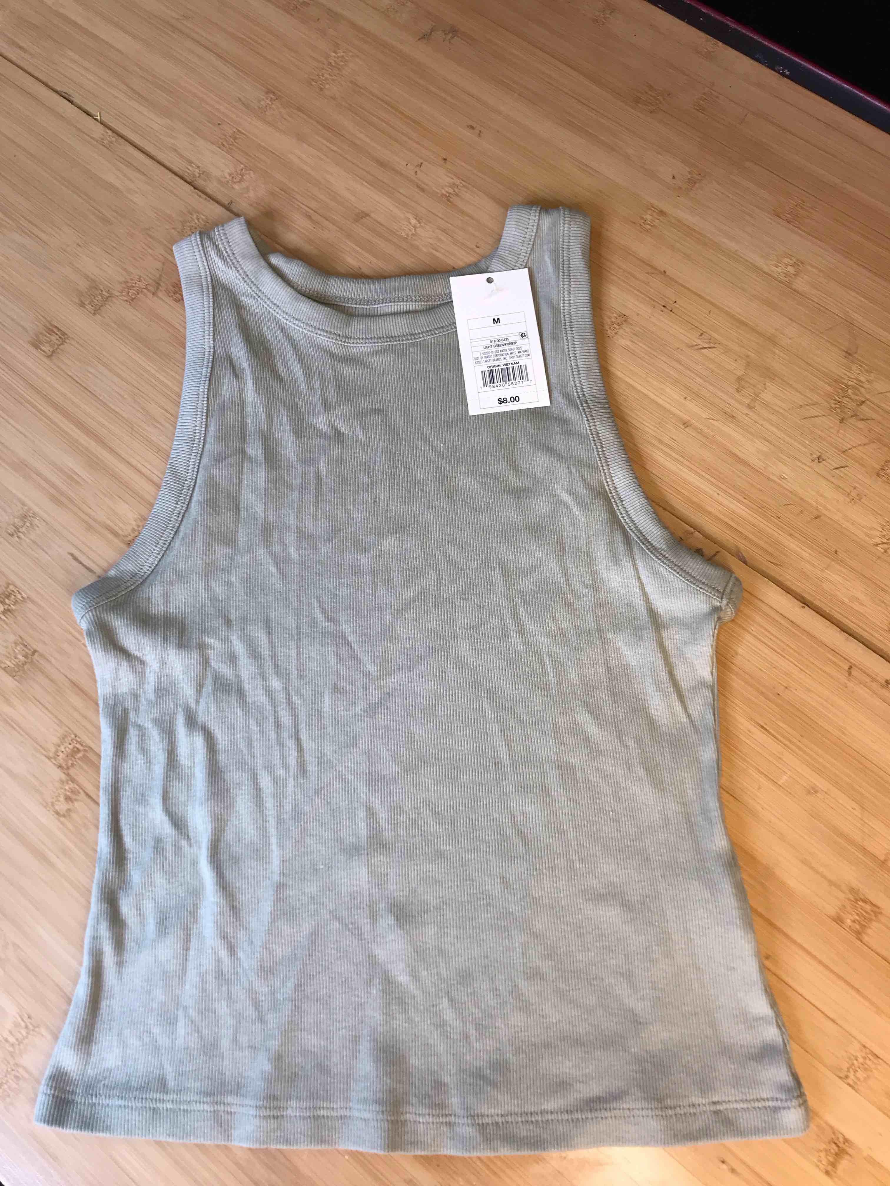 Condition photo showing New/Like New for Women's Slim Fit Cropped Ribbed Tank Top - A New Day™ Light Green M: Cotton Modal Blend, Crew Neck, Pullover